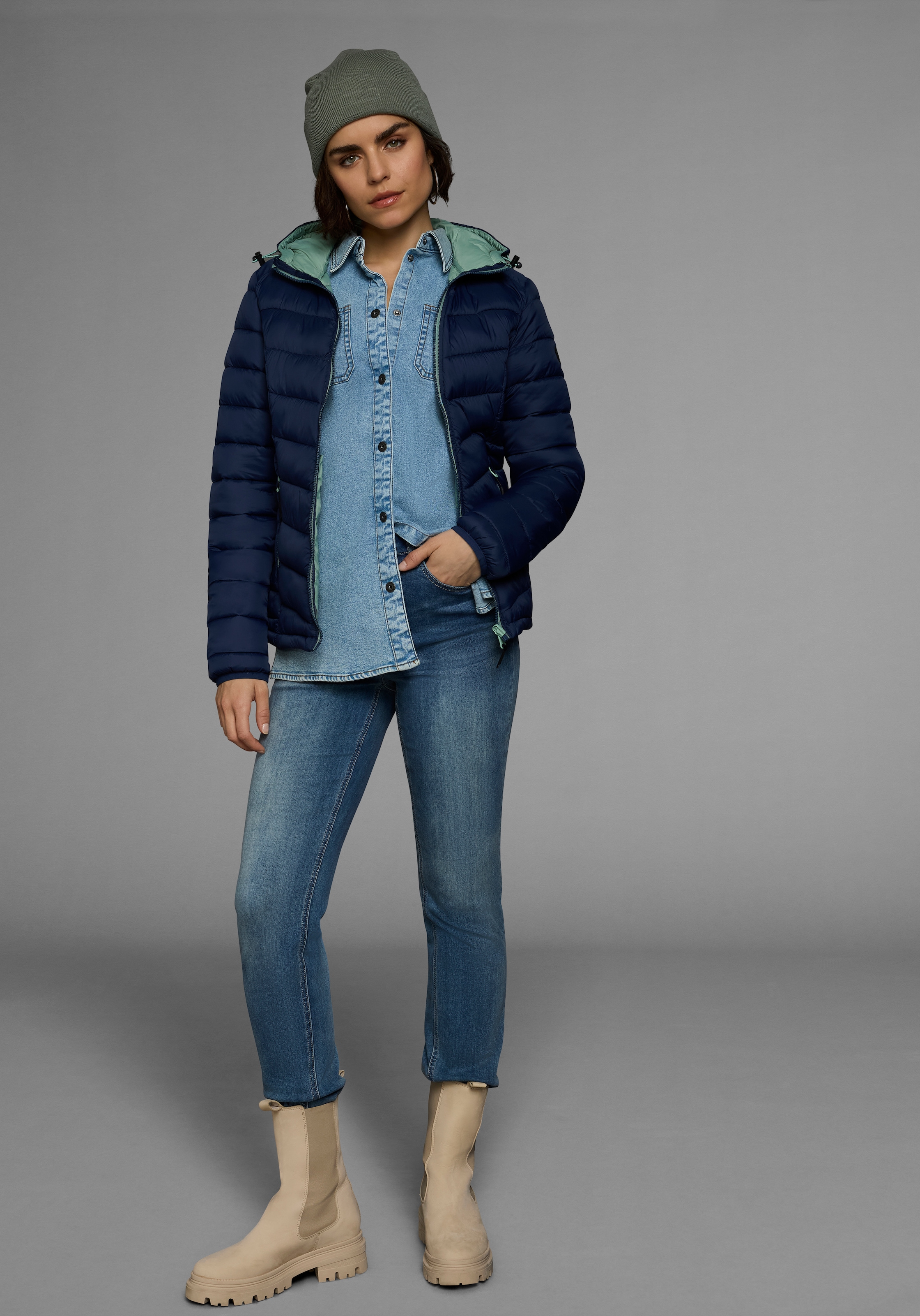 Polarino Steppjacke mit Kapuze Übergangsjacke für kühle Tage,  aus leichtem Webmaterial