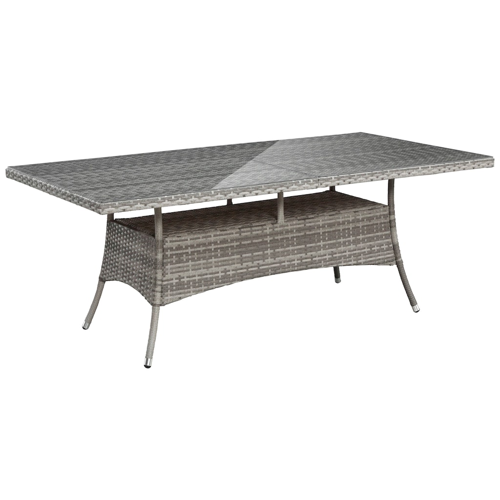 KONIFERA Garten-Essgruppe »Belluno«, (Set, 17 tlg., 8x Sessel, 1x Tisch 200x100 cm, inkl. Auflagen, Polyrattan), Stauraum unter dem Tisch, Grau, 2 der 8 Sessel stufenlos verstellbar