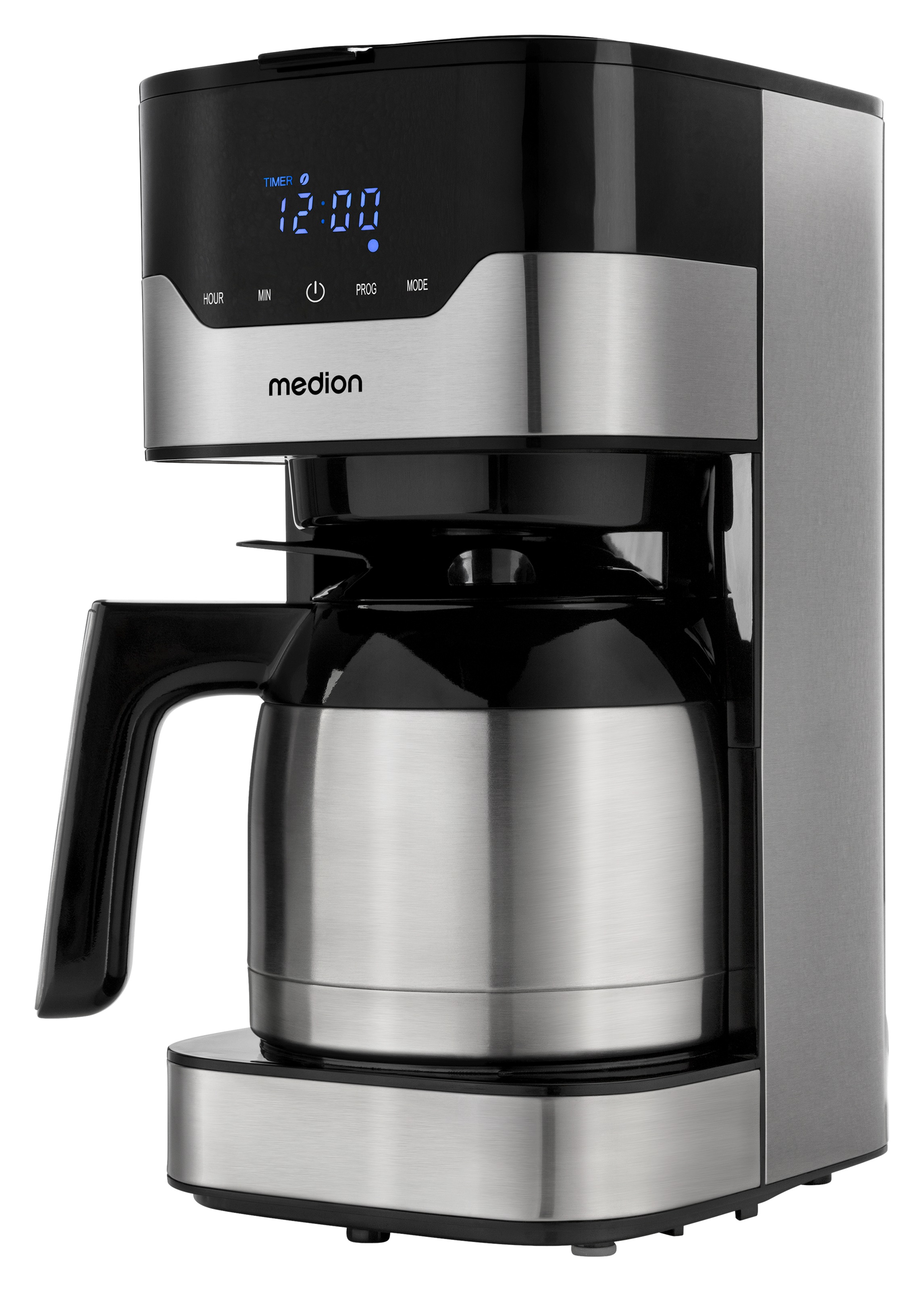 Medion® Filterkaffeemaschine »MD 18458, Aromawahlschalter mit 3 Stufen, 1,2 L Edelstahlkanne, Timer«, 1,2 l Kaffeekanne, Papierfilter, 1x4, Wasserstandsanzeige, Tropfstopp