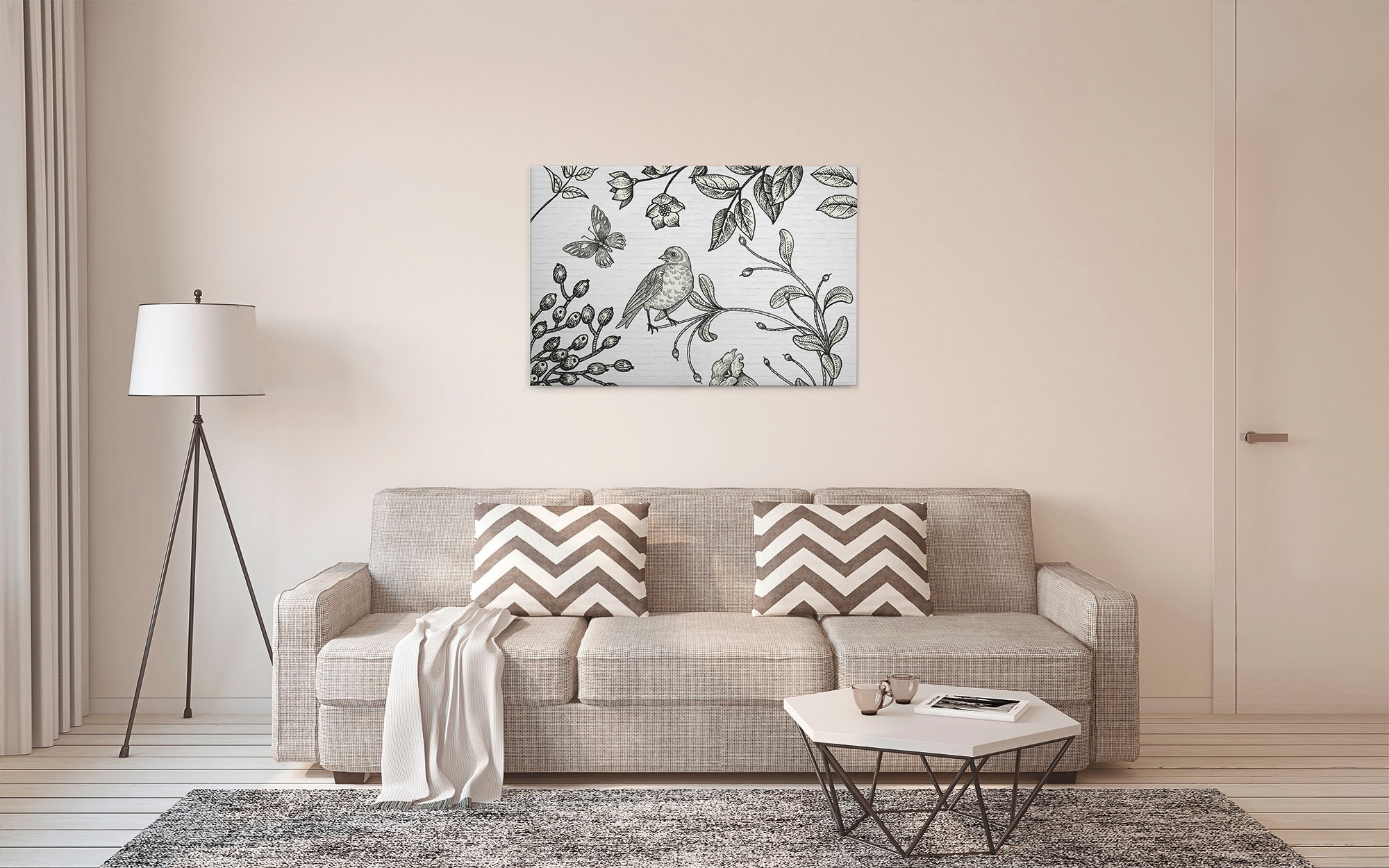 A.S. Création Leinwandbild »birdy« Gemälde | Kunst 1 Stk. tlg. Schwarz-Weiß Zeichnung Floral Keilrahmen Leinwand-Bild Wohnzimmer Wand