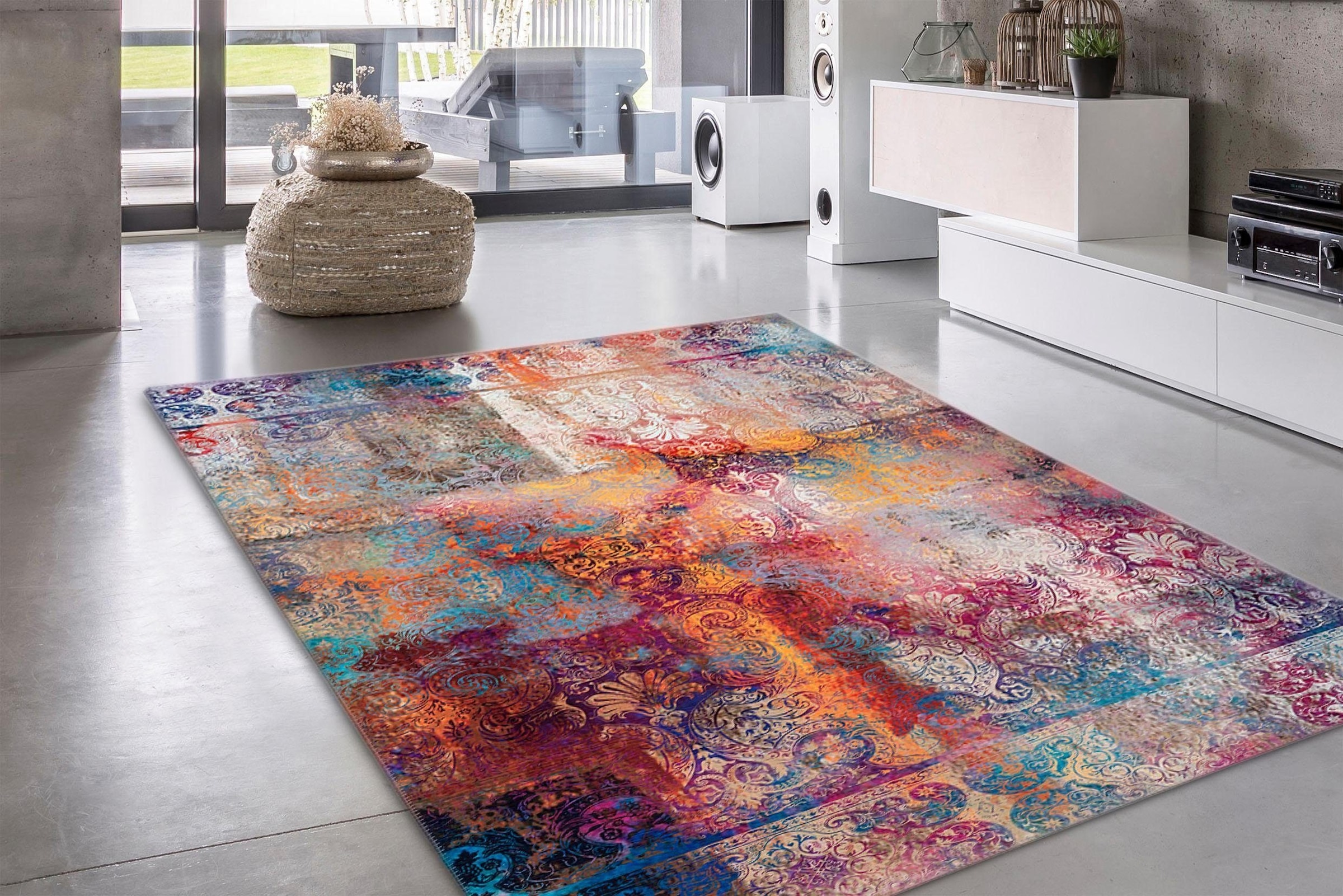 my home Teppich »Mateo«, rechteckig, 6 mm Höhe, abstraktes Design im Vintage-Look, florale Ornamente, flach, Kurzflor