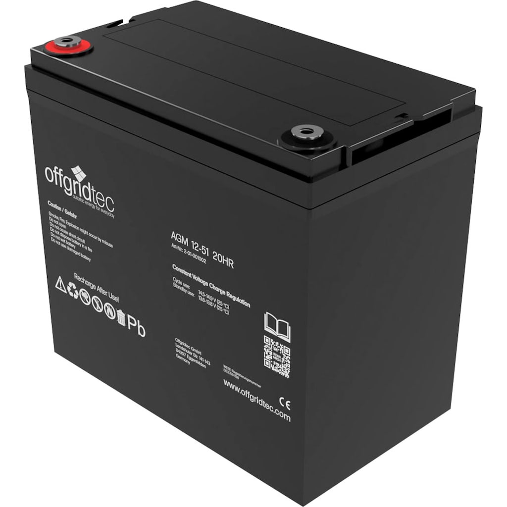 offgridtec Akku »AGM-Batterie 12V/51Ah 20HR«, 12 V