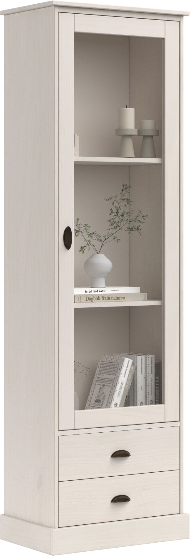 Home affaire Vitrine »Schröder«, mit 1 Schiebetür, 2 Schubkästen, aus massivem Kiefernholz, Breite 55cm