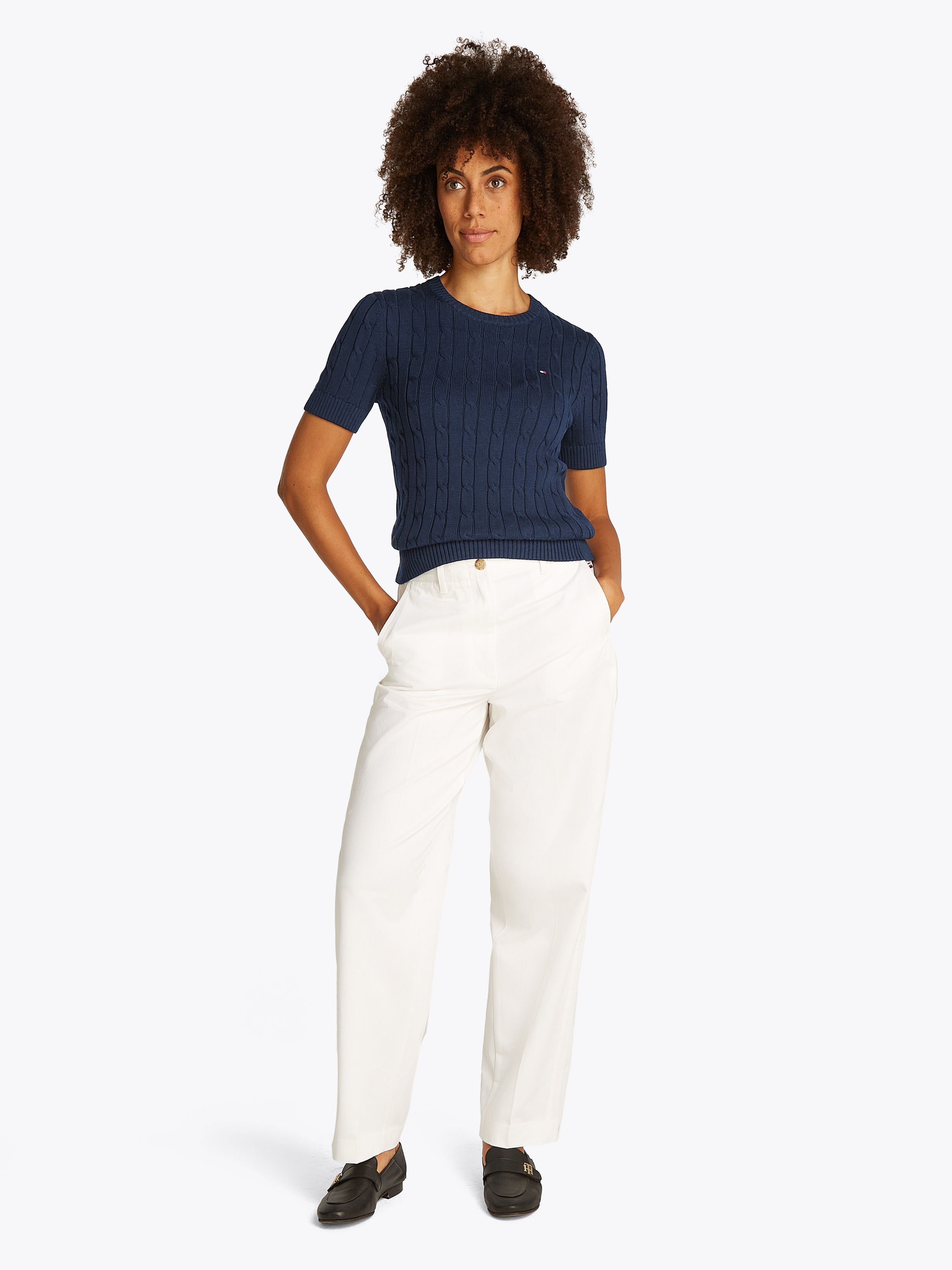 Tommy Hilfiger Kurzarmpullover »1985 CO MINI CABLE C-NK SS SWT«, in tollem Strickmuster