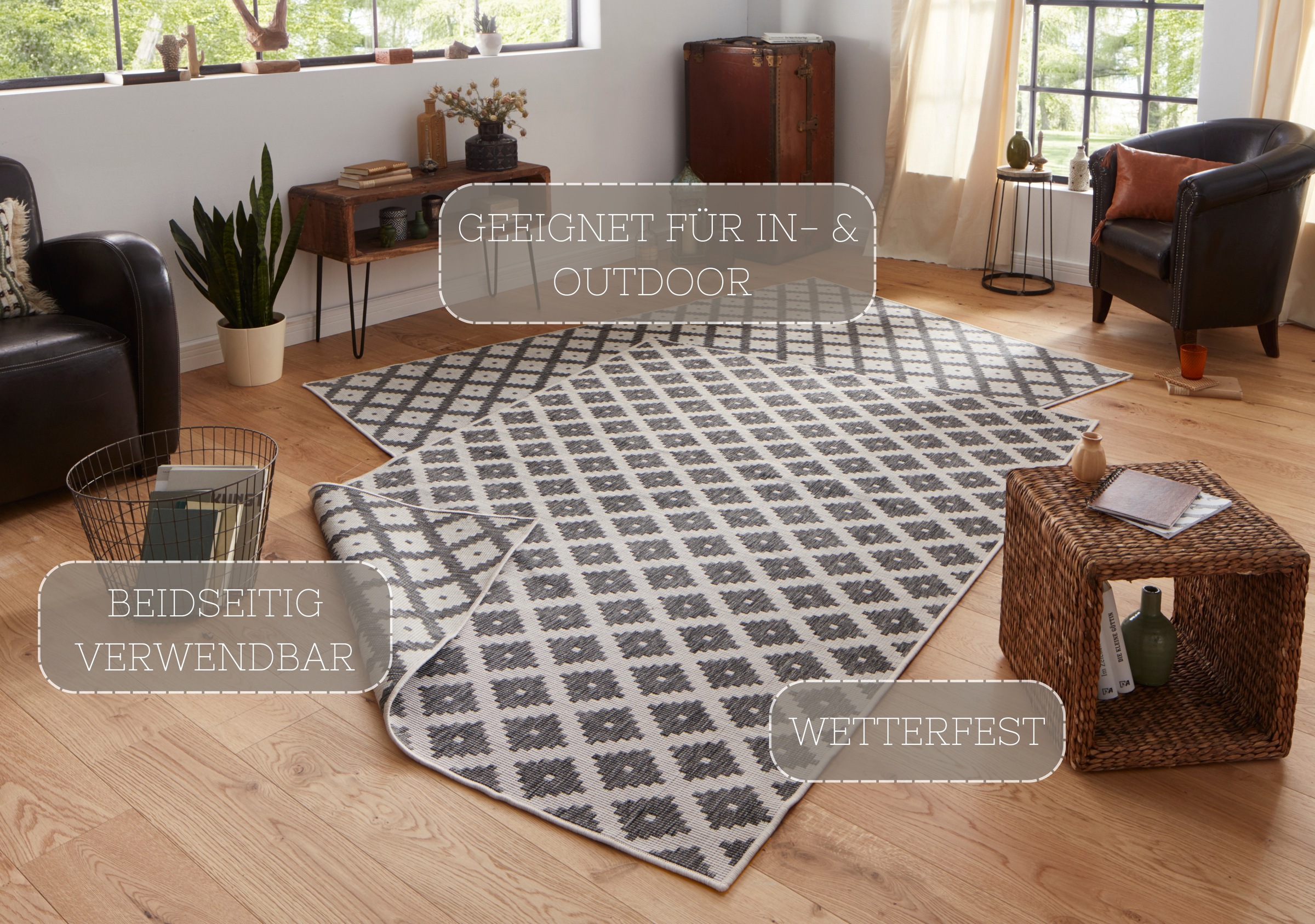 NORTHRUGS Teppich »Nizza Wendeteppich«, rechteckig, 5 mm Höhe, In-& Outdoor, Wetterfest, Balkon, Läufer, Wohnzimmer, Wasserfest
