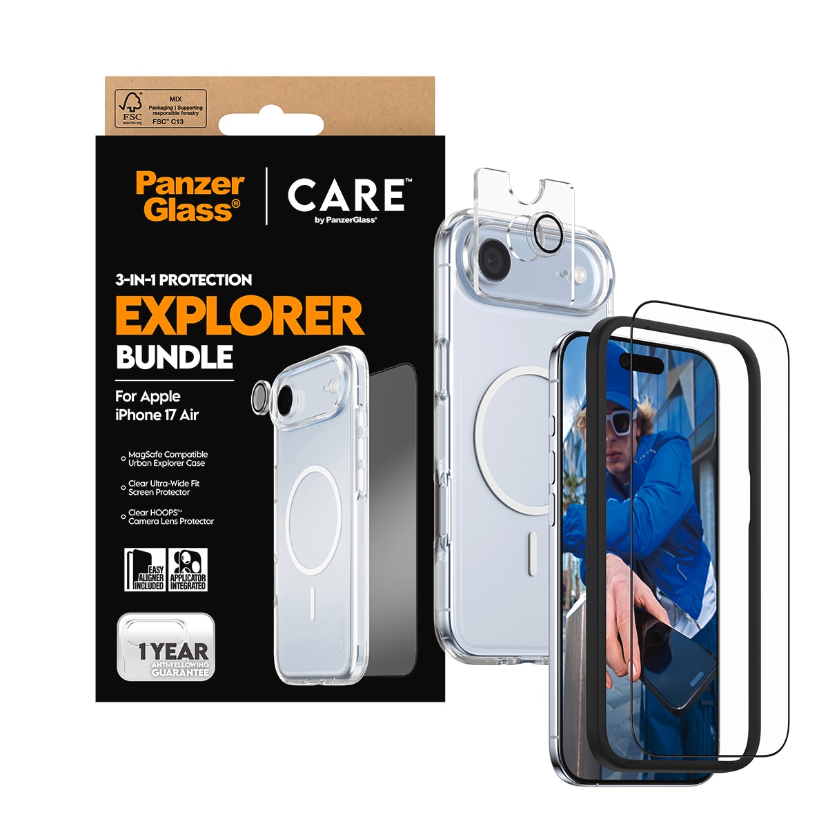 CARE by PanzerGlass Handyhülle »3-in-1 Flagship Explorer Bundle Apple iPhone 17 Air« Apple iPhone 17 Air Backcover, Schutzhülle, Handyschutzhülle, Case, Schutzcase, stoßfest