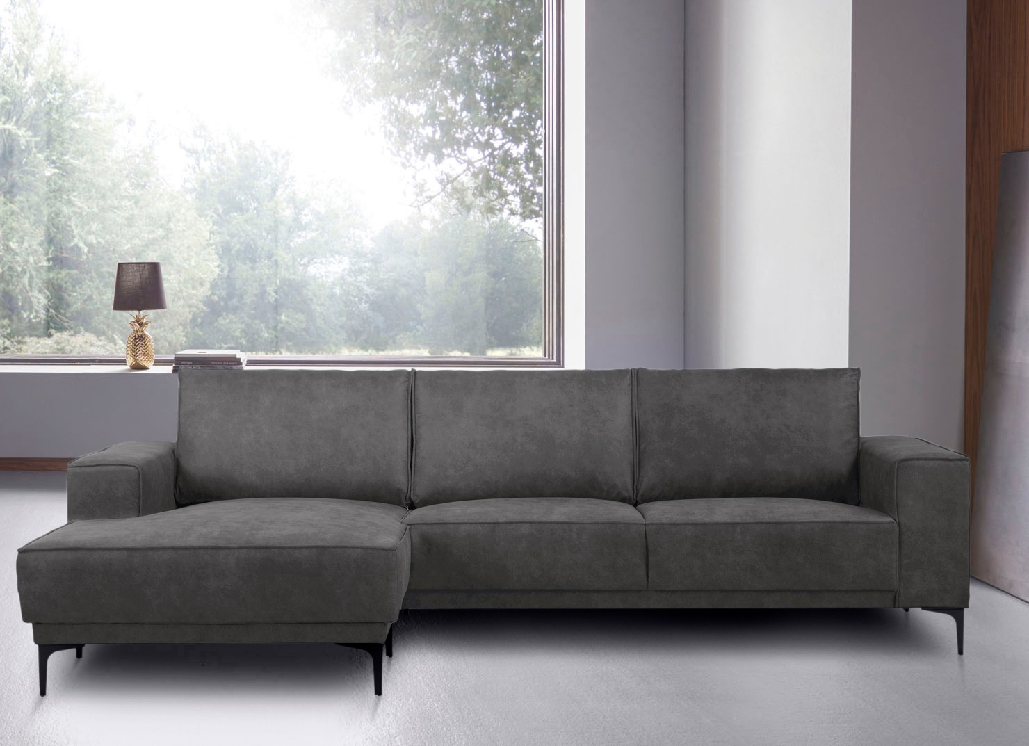 Places of Style Ecksofa »Polsterecke Oland, Struktur, Flachgewebe, Luxus-Microfaser, Boucle«, L-Form, 280 cm, Wellenunterfederung, Skandi-Design, Metallfüße