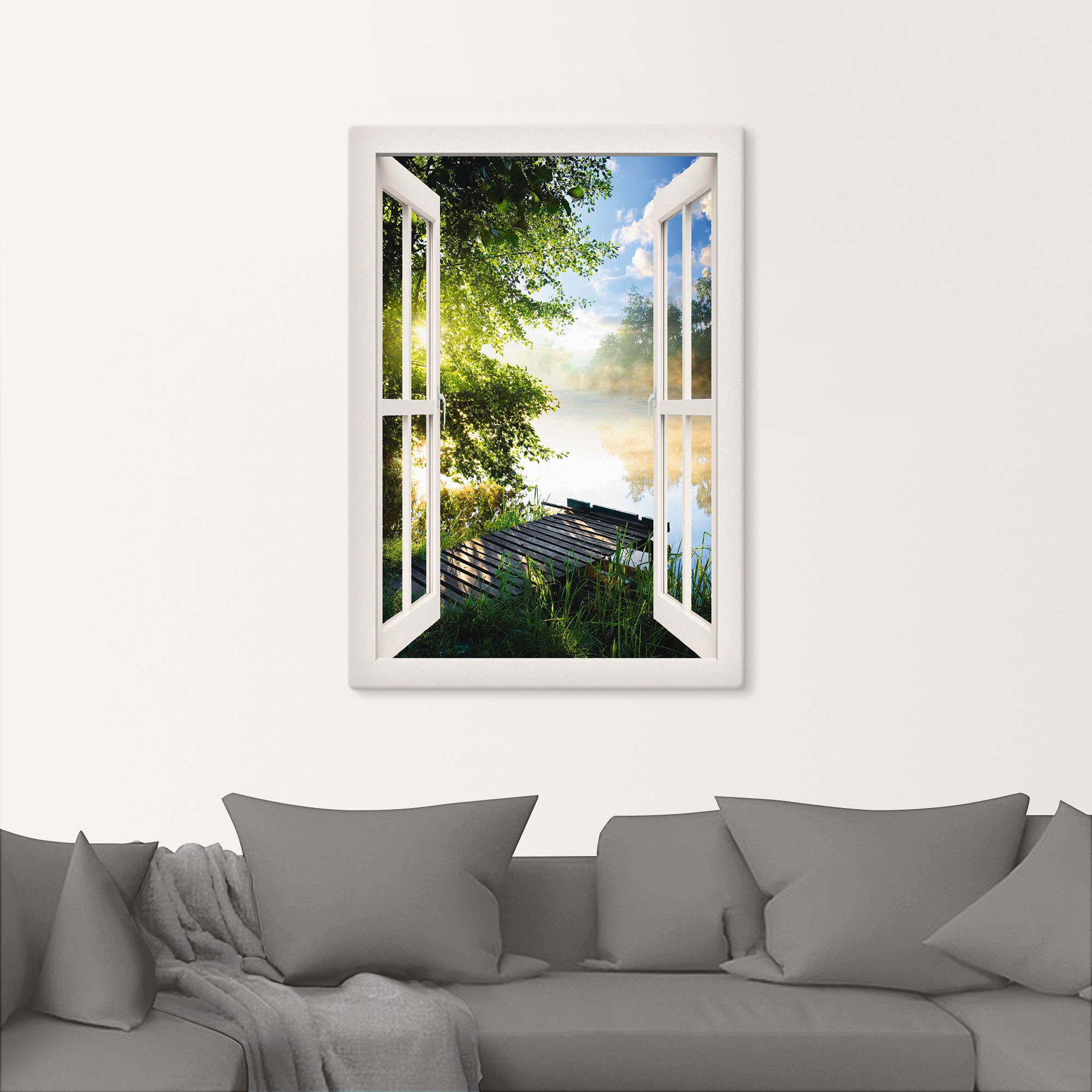 Artland Wandbild »Fensterblick Angelsteg am Fluss« Fensterblick 1 Stk. tlg. günstig online kaufen