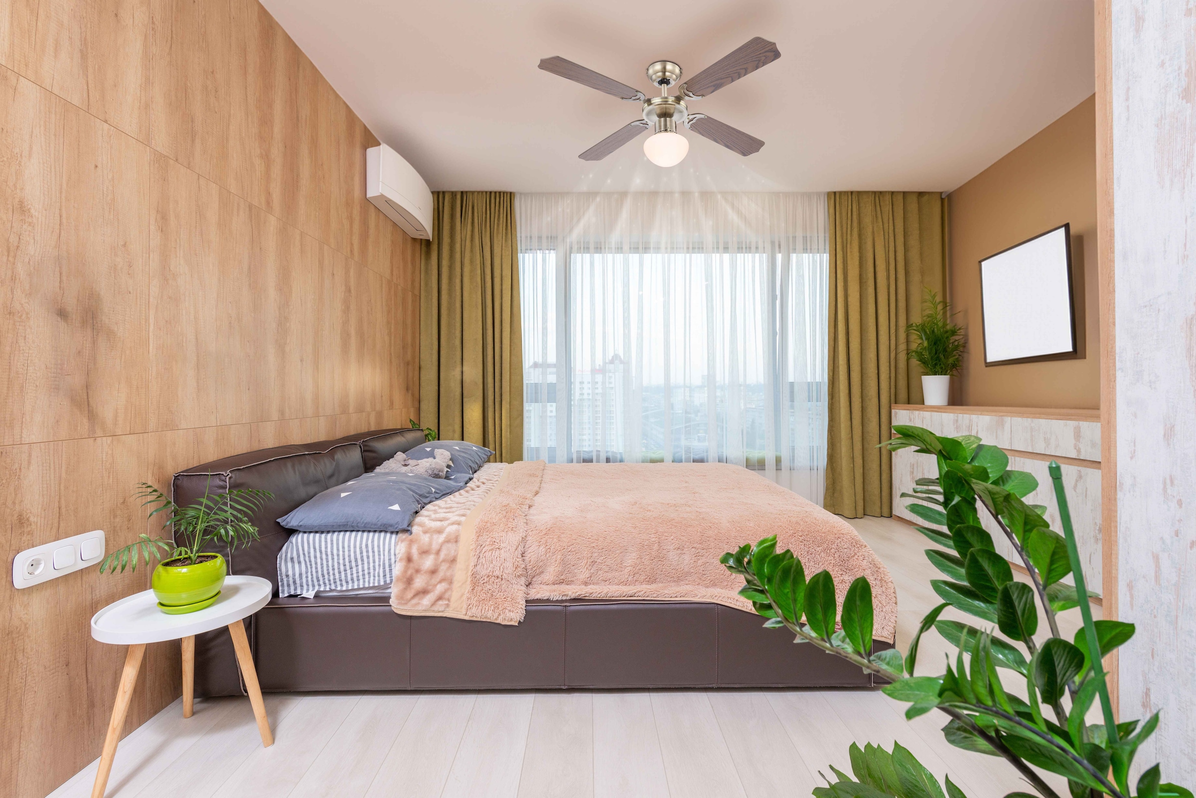 GLOBO LIGHTING Deckenleuchte »CHAMPION«, Leuchtmittel E27 | ohne Leuchtmittel, Ventilator/antik/Wohnbereich/Schlafzimmer/Holz / altmessing / 4 Flügel
