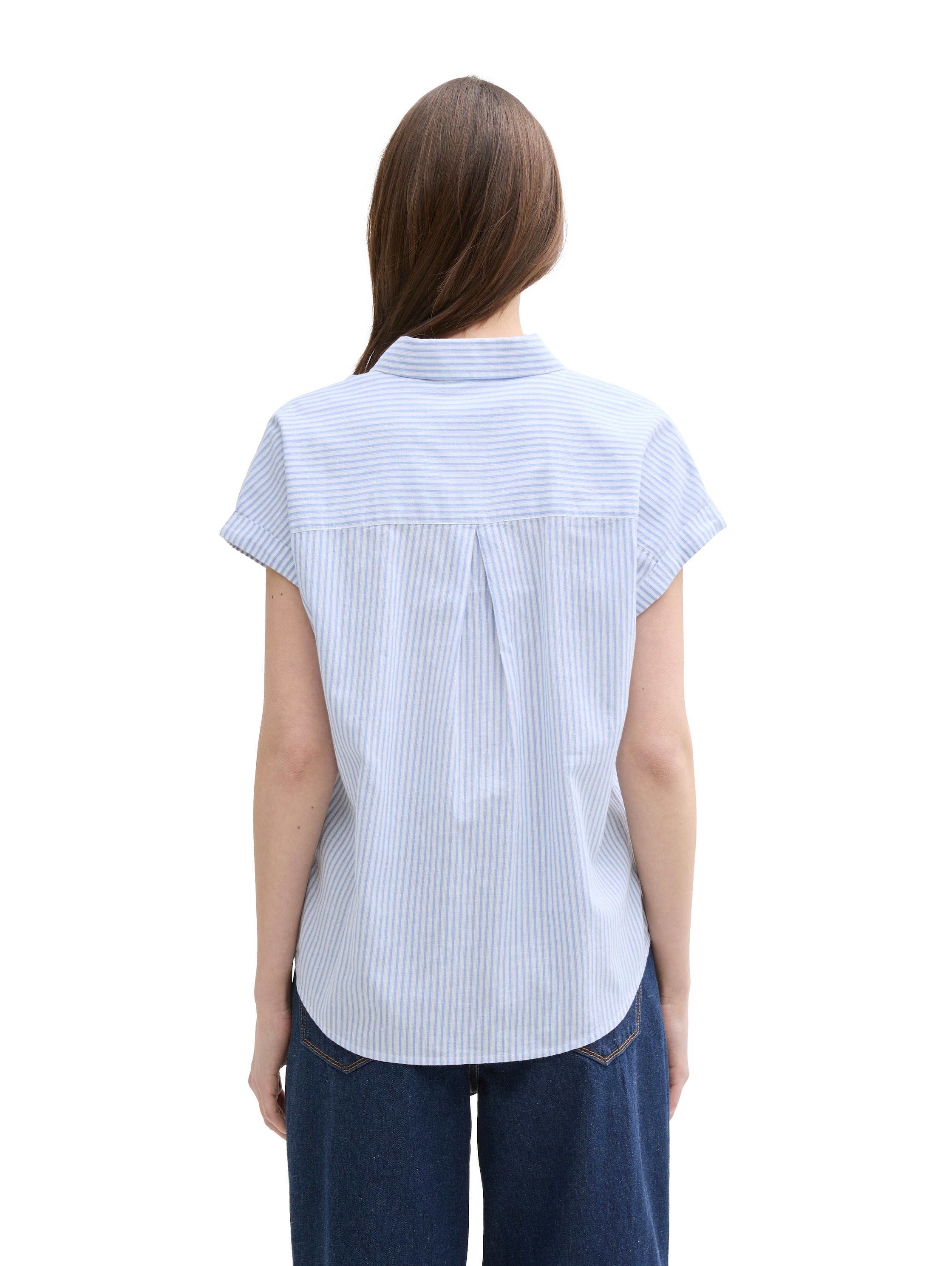 TOM TAILOR Denim Kurzarmbluse, mit Streifen-Design
