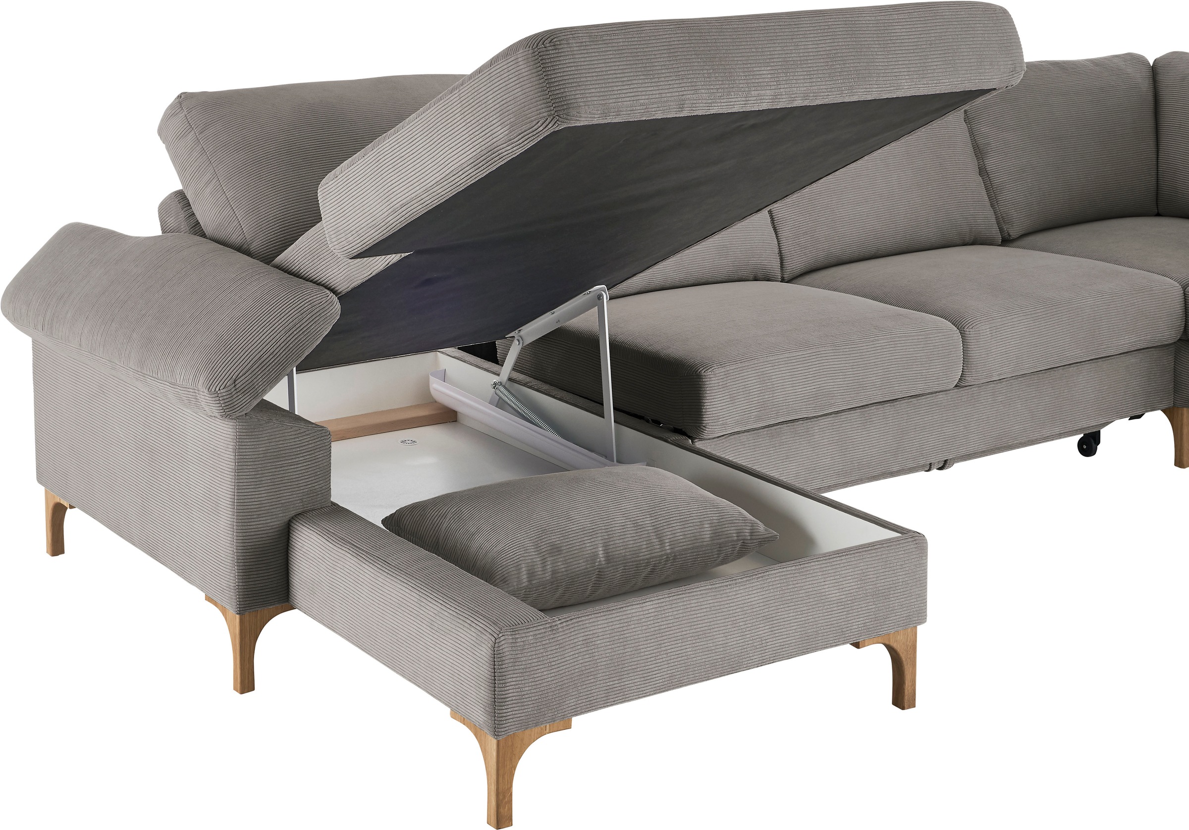 3C Candy Wohnlandschaft »Lecce, wahlweise PUR-Schaumstoff oder Tonnentaschenfederkern U-Form« Bettkasten in Umbauecke und Longchair, sowie Querschläfer im 2-Sitzer