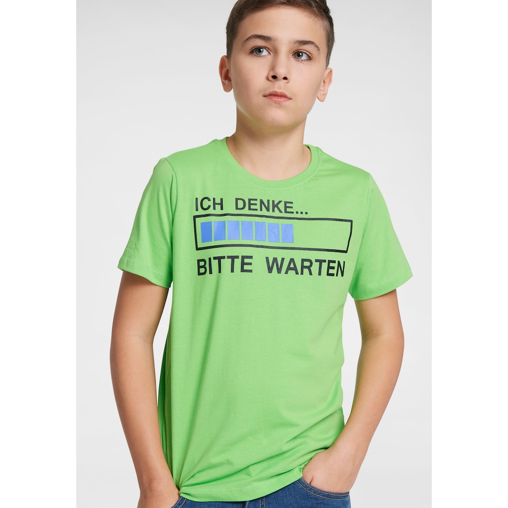 KIDSWORLD T-Shirt »ICH DENKE...BITTE WARTEN«, Spruch