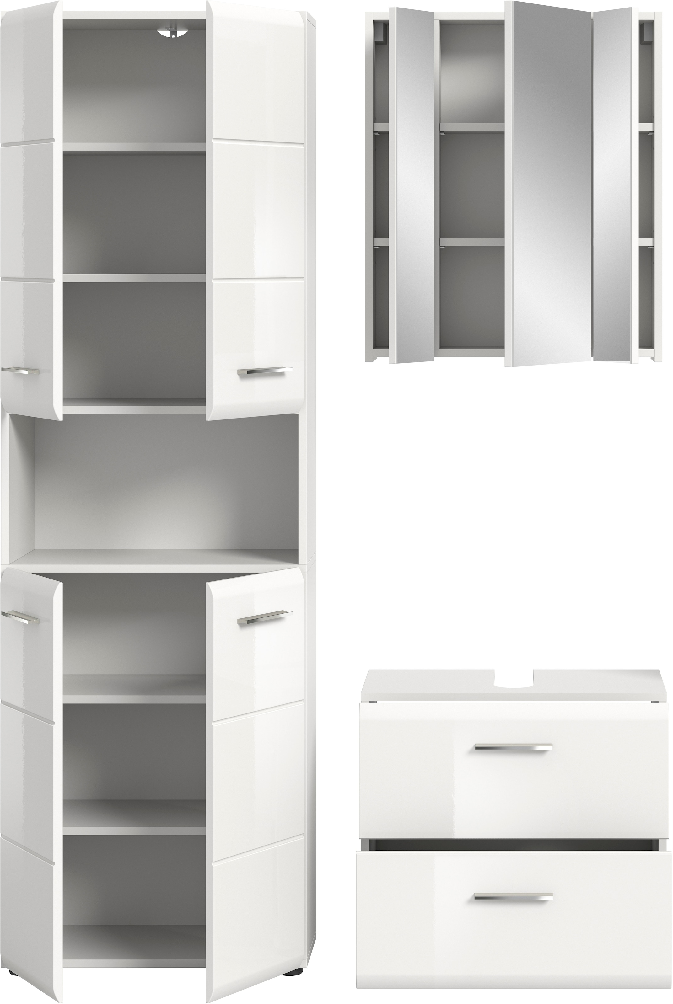 INOSIGN Badmöbel-Set »FLORENZ, TOPSELLER!, 3-teilige Badkombination, hochwertige MDF-Front«, (best. aus: 1 Hochschrank, 1 Waschbeckenunterschrank, 1 Spiegelschrank), Bad-Kombination, Bad-Möbel, Badezimmer, Kombination, Kombi