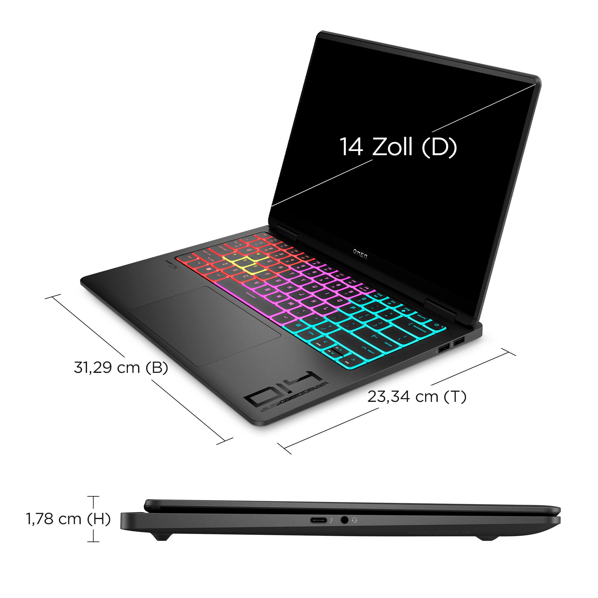 HP Gaming-Notebook »14-fb1097ng«, 35,6 cm, / 14 Zoll, Intel, Core Ultra 9, GeForce RTX 5070, 2000 GB SSD