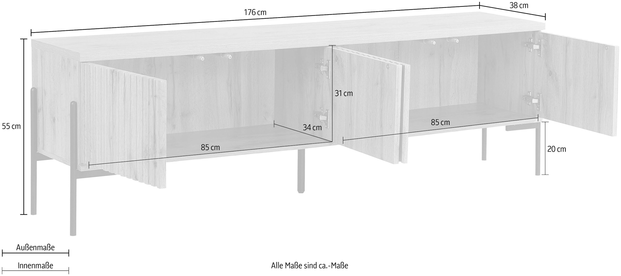 Home affaire Lowboard »Valloire«, Kommode, Push-to-open Funktion, Breite 176 cm