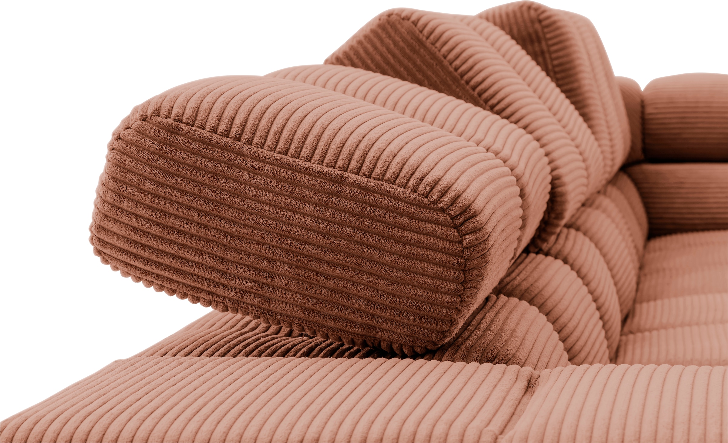 INOSIGN Ecksofa »Ancona New, wahlweise motorische Sitztiefenverstellung, auch in Cord«, feine Steppung, mit Kopfteilverstellung, 3 Zierkissen, L-Form