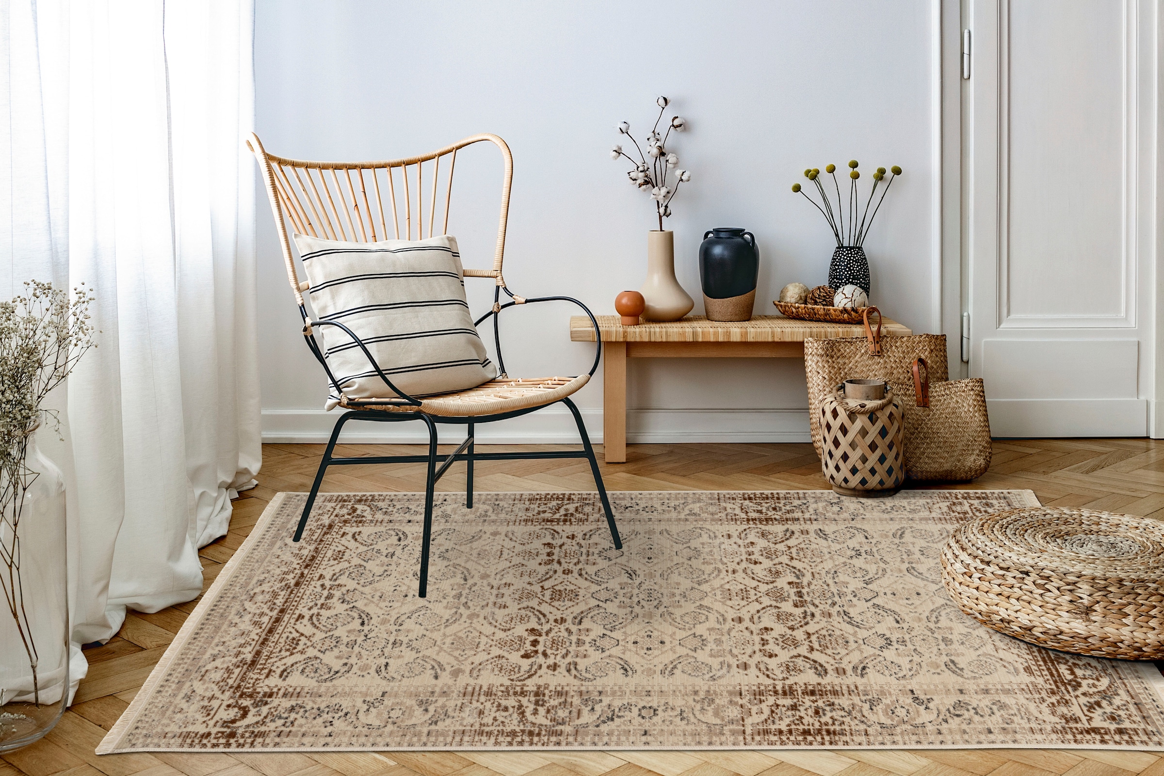 Kayoom Teppich »Charu 600«, rechteckig, 3,5 mm Höhe, Vintage Look, Flachgewebe, Wohnzimmer
