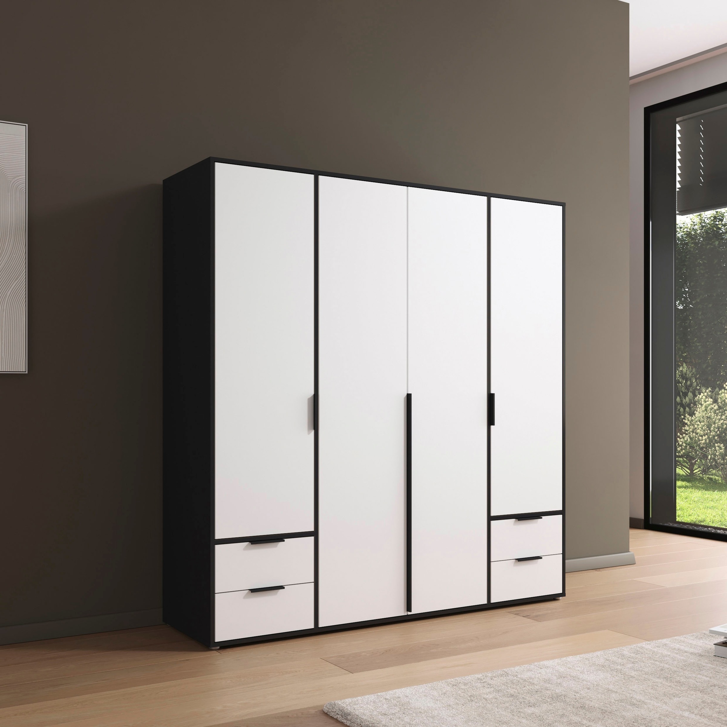 rauch Drehtürenschrank »Kleiderschrank Schrank Garderobe Wäscheschrank NAGATA viel Stauraum«, (in 3 verschiedenen Ausstattungen BASIC/CLASSIC/PREMIUM), mit Schubladen sowie Stangengriffen TOPSELLER MADE IN GERMANY