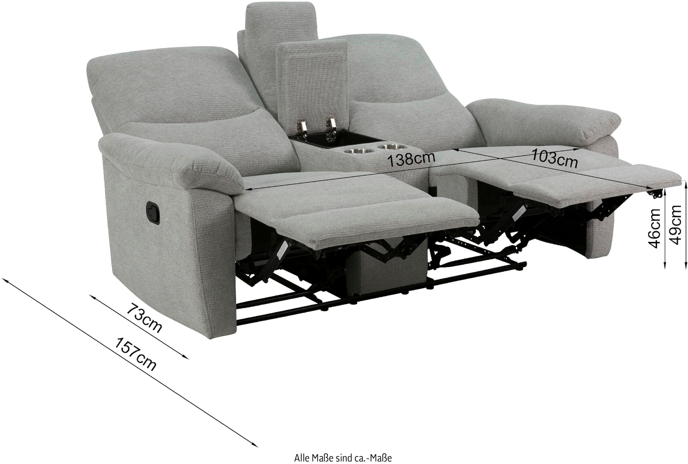 Home affaire 2-Sitzer »ODILON, 2er-Kinosofa, TV-Sessel, Mulitmedia-Sofa, Struktur, USB A/C,«, Relaxfunktion manuell u. elektrisch, Getränkehalter, Staufach