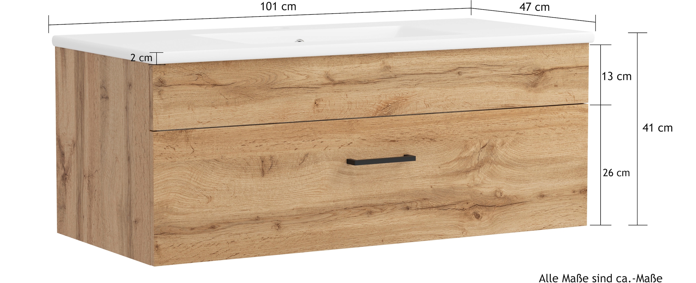 welltime Waschtisch »Trento Light, 60cm, 80cm, 100cm, Keramik-Auflagebecken«, 1 feste Blende und 1 Auszug