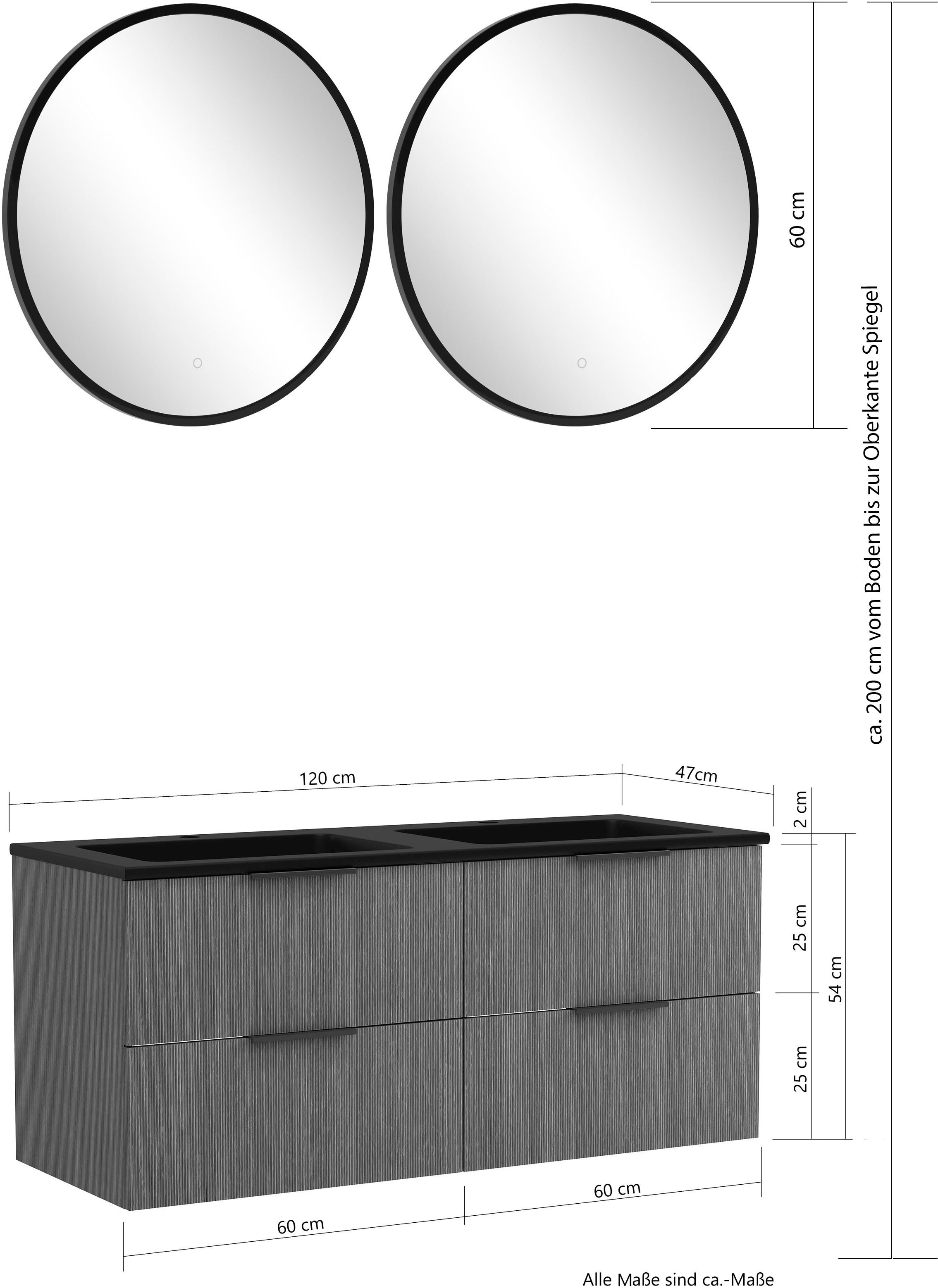 welltime Badmöbel-Set »Welltime, York Waschtisch-Set 120 cm, weißes oder schwarzes Becken«