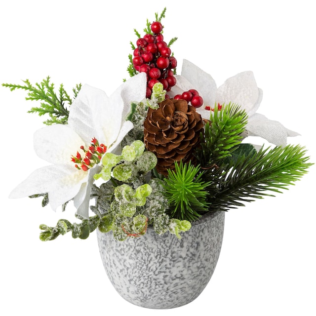 Creativ green Winterliche Kunstpflanze »Weihnachtsdeko«, im Zementtopf, mit  Zapfen, Beeren und Zweigen online bestellen