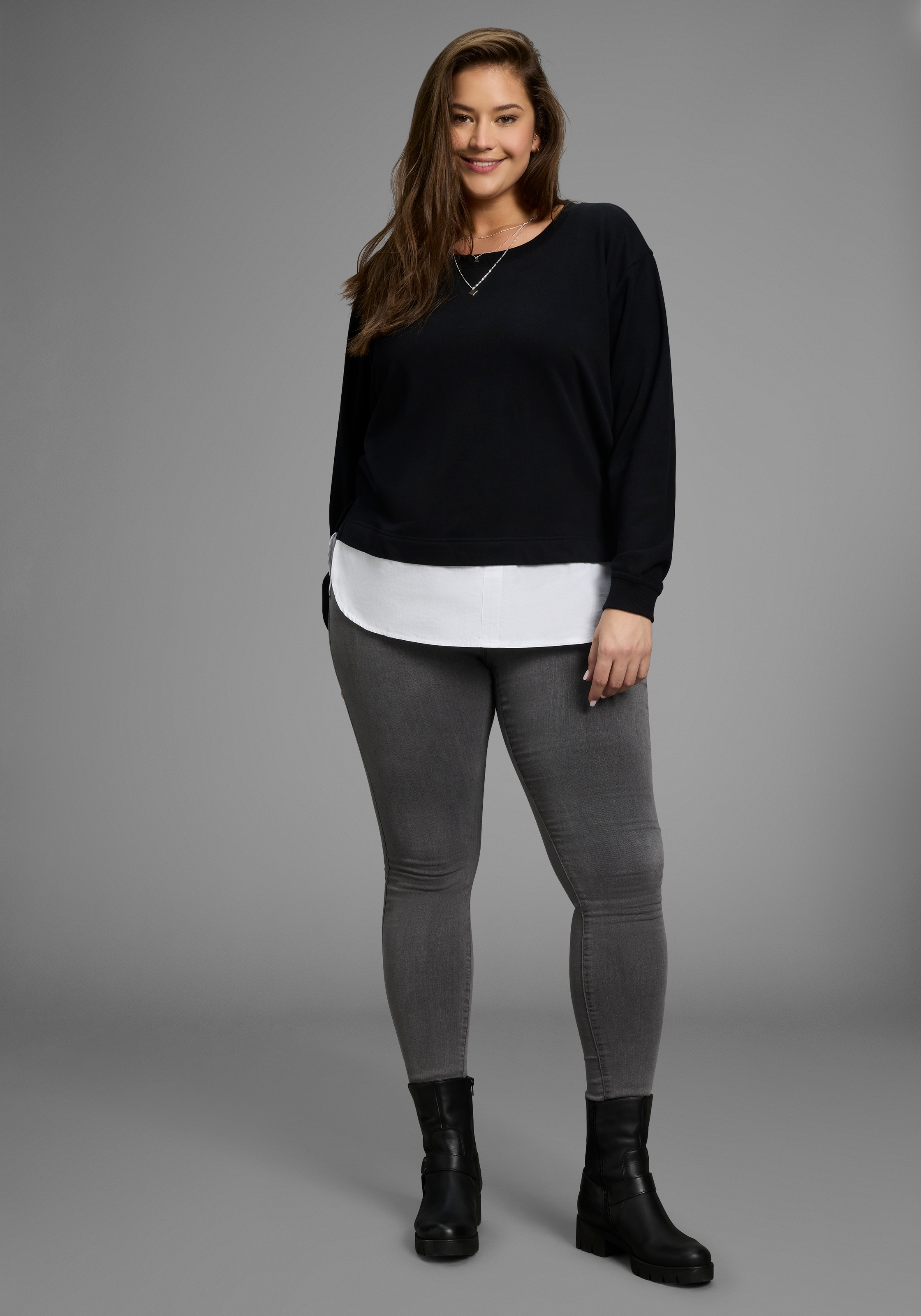 Laura Scott CURVE Sweatshirt, mit gepflegtem Bluseneinsatz - GROSSE GRÖSSE