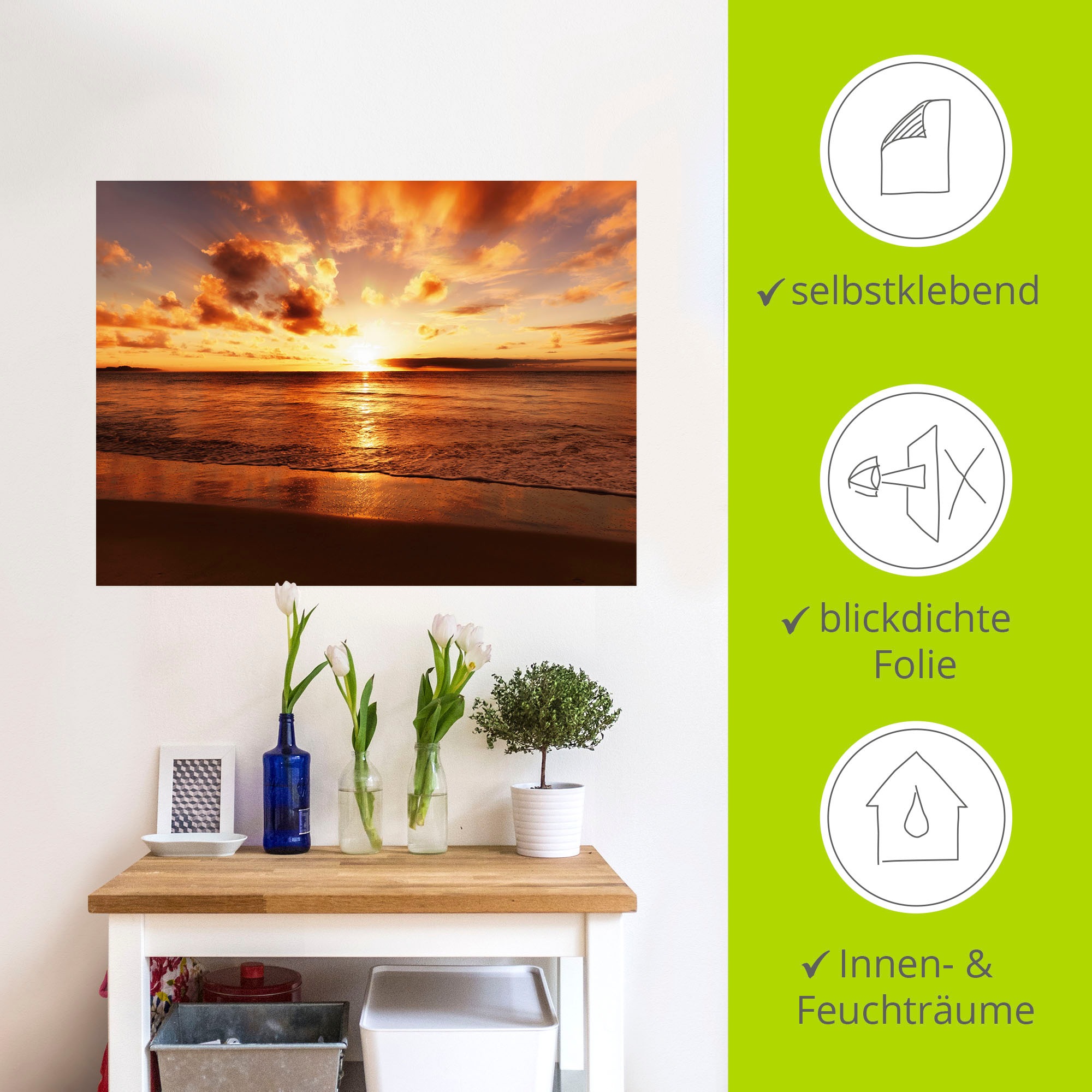 Artland Wandbild »Schöner Sonnenuntergang Strand«, Gewässer, (1 St.), als Leinwandbild, Poster, Wandaufkleber in verschied. Größen