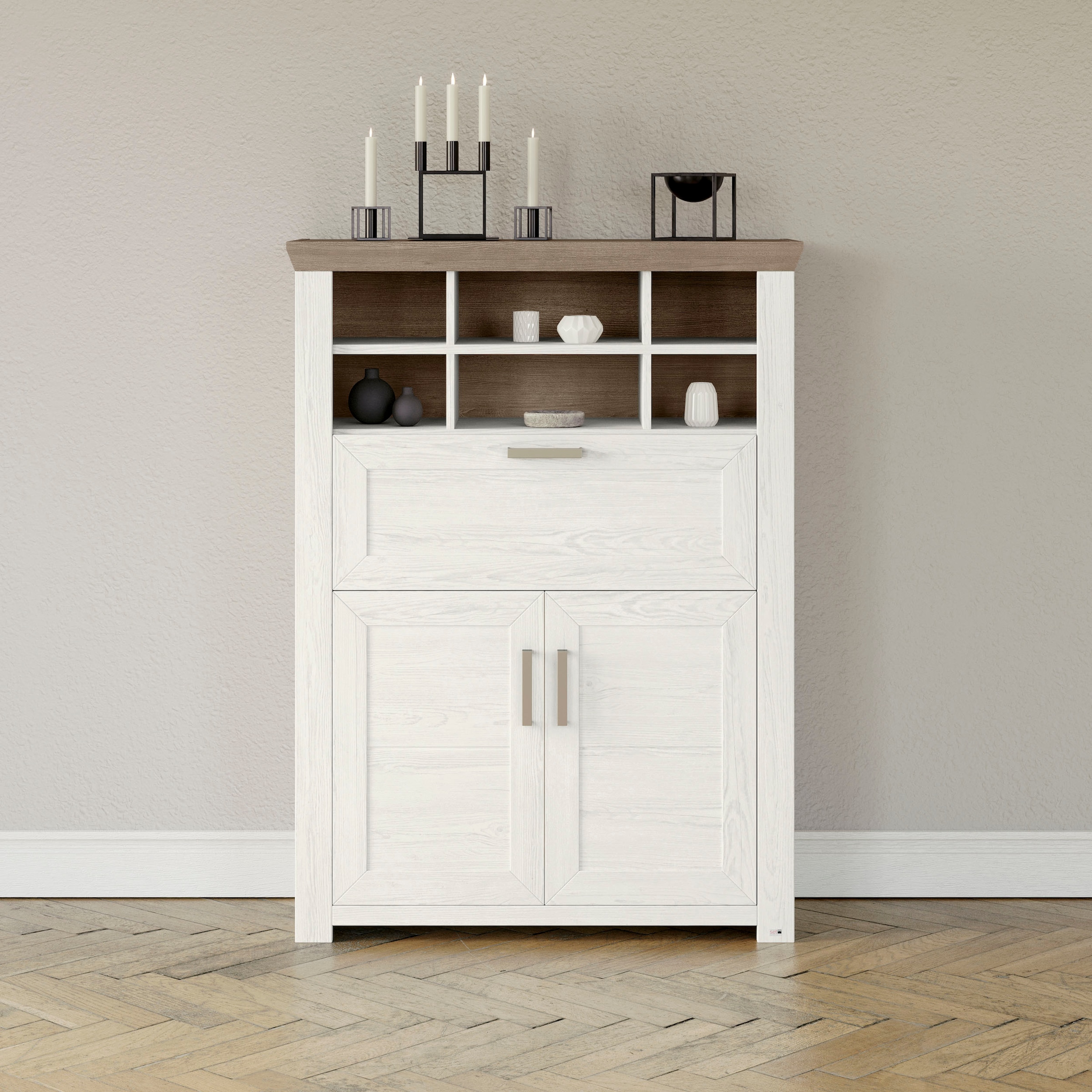 Highboard »York«, Typ 15, mit Holztüren und Klappe, Beleuchtung optional, Breite 105 cm