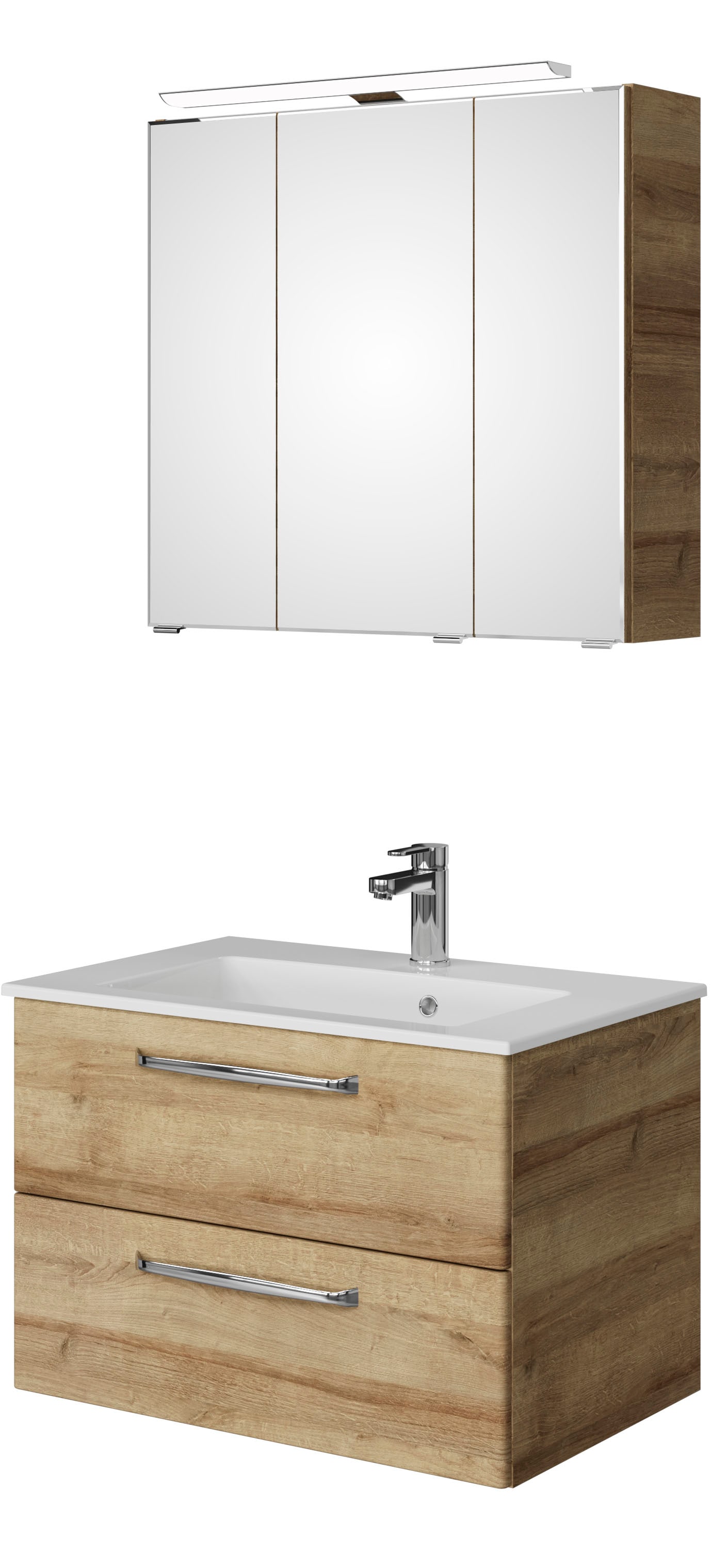 Saphir Badmöbel-Set »Trentino 2-tlg Mineralmarmor-Waschtisch,Spiegelschrank mit LED-Leuchte« 3 Stk. tlg.