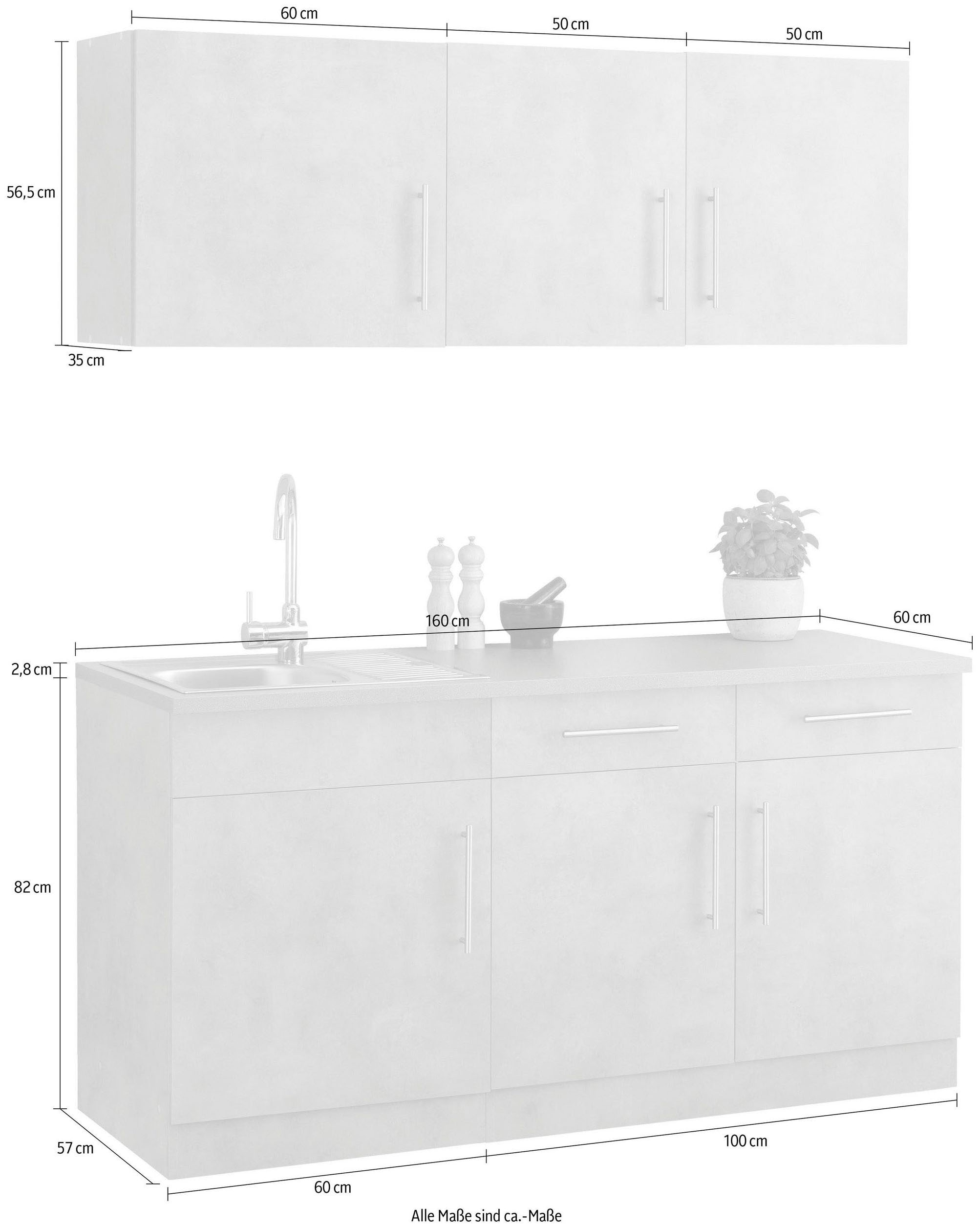 wiho Küchen Pantryküche »Cali«, ohne E-Geräte, Breite 160 cm