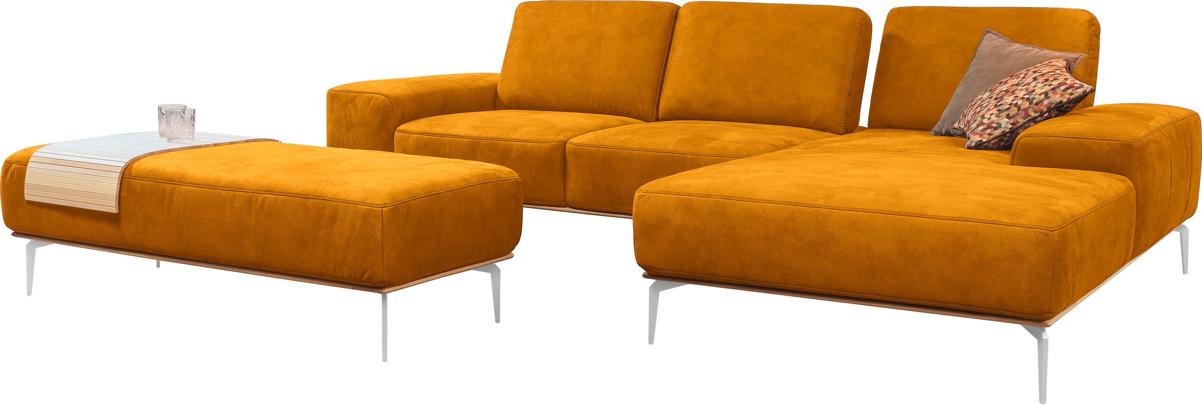 W.SCHILLIG Ecksofa »run, Designsofa, bequem, L-Form«, mit elegantem Holzsockel, Füße in Chrom glänzend, Breite 299 cm