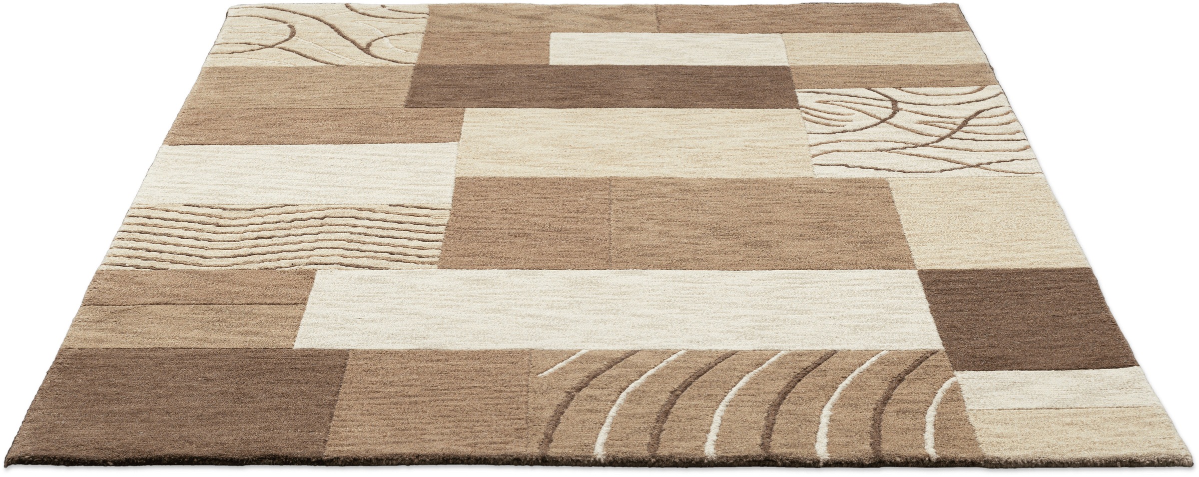 THEKO Wollteppich »Domas 4028«, rechteckig, 12 mm Höhe, Kurzflor, reine Wolle, handgeknüpft, modernes Patchwork Design