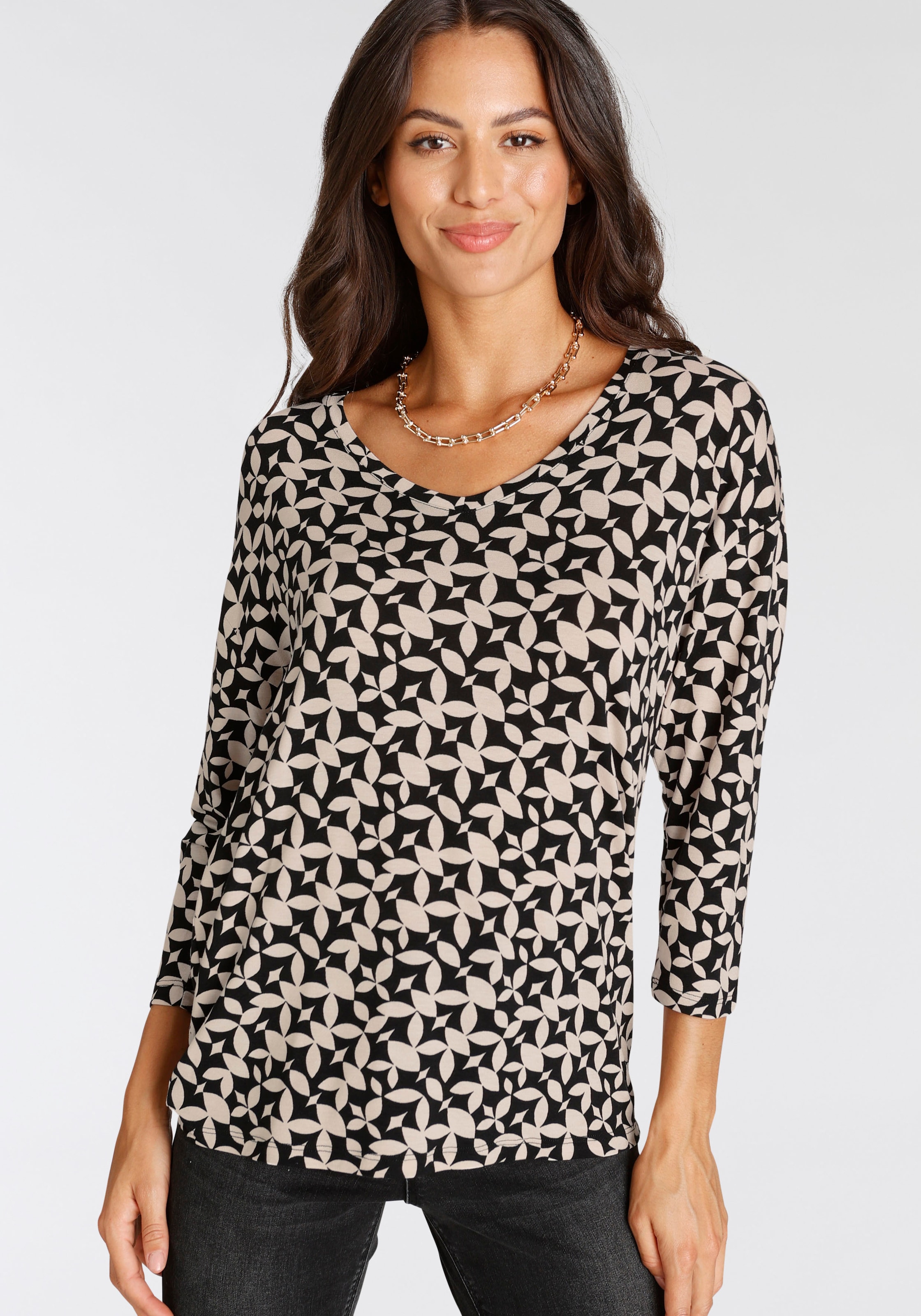 Laura Scott 3/4-Arm-Shirt, lässig geschnitten, bedruckt, V-Ausschnitt