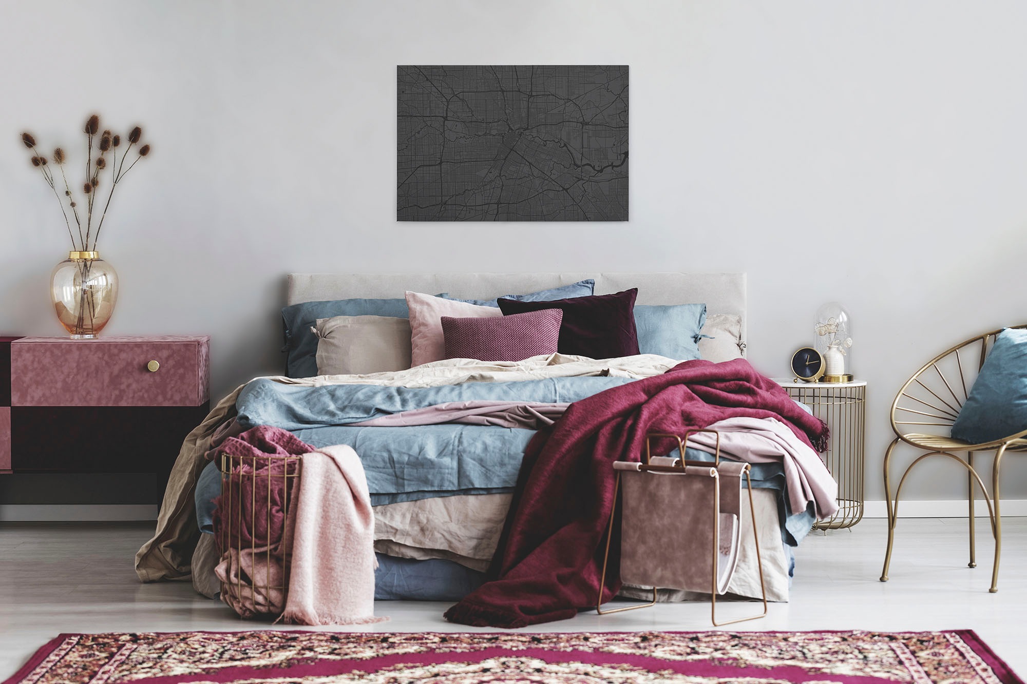 A.S. Création Leinwandbild »metropolitan«, Kunst-Modern-Kinder, (1 St.), Keilrahmen Stadtplan Karte Schwarz Leinwand-Bild Wohnzimmer modern