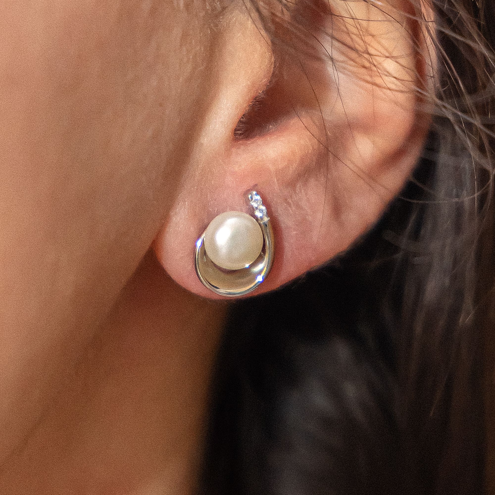 Zeeme Paar Ohrstecker »Silber 925 rhodiniert Perle weiß 6,5-7mm Zirkonia«