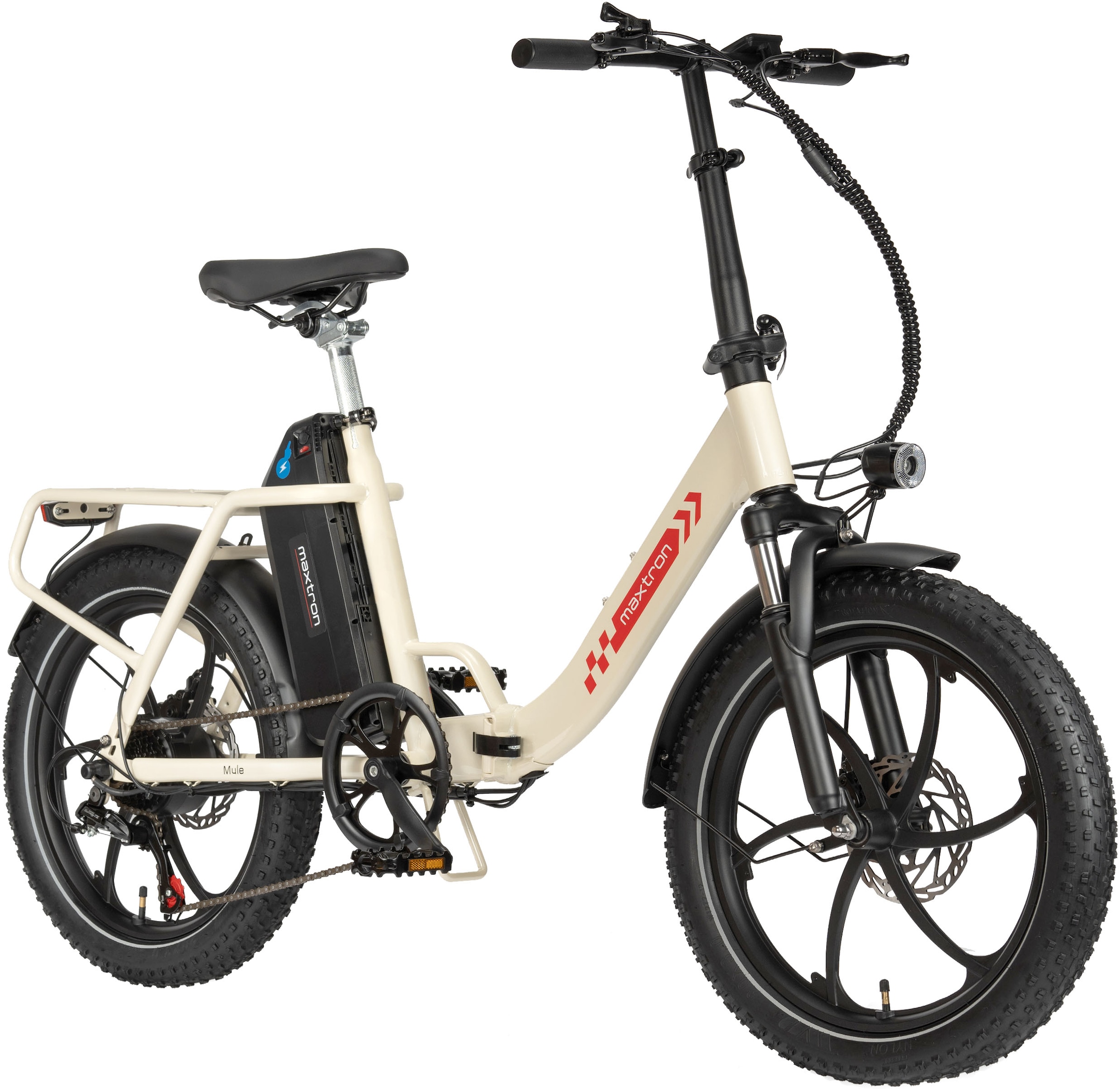 Maxtron »Maxtron MULE Klapprad« 7 Gang Shimano ALTUS Schaltwerk Kettenschaltung 350 W Packung,  Stadt & Abenteuer: 20" Fatbike mit XXL 20Ah Akku.