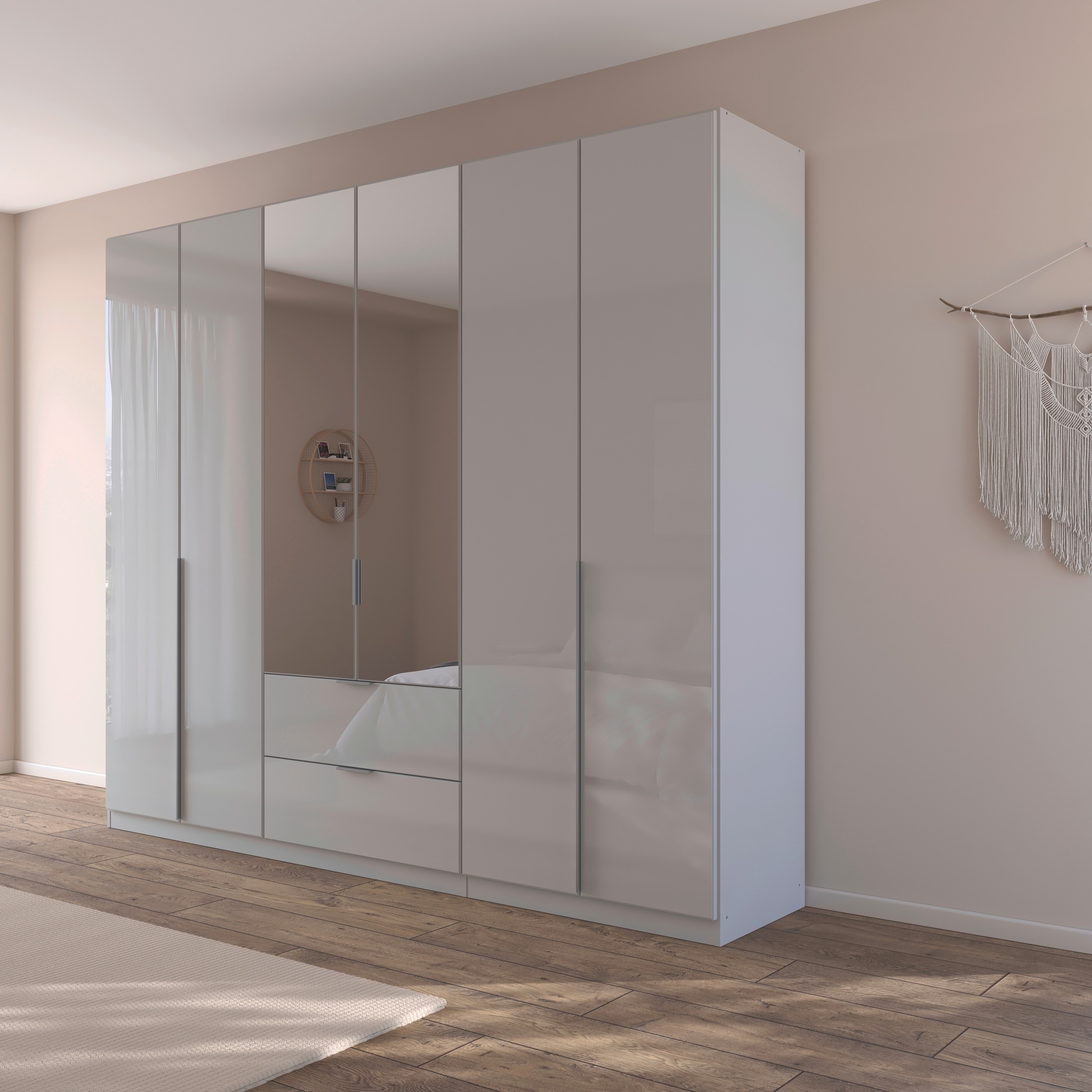 rauch Drehtürenschrank »Kleiderschrank Kleiderschränke Schrank Garderobe AGORDO mit Glasfront«, (in zwei Griff-Farben, Breiten 91-360 cm), mit Außenschubkästen, in 7 Breiten und 2 Höhen MADE IN GERMANY