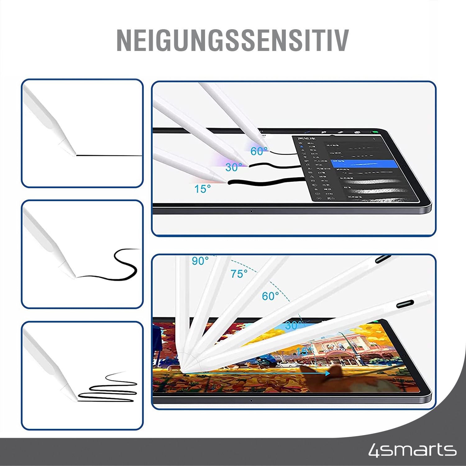 4smarts Eingabestift »Pencil Pro 3 für Apple iPad / iPad Pro«, aktiver Eingabestift, kapazitiv, USB-C