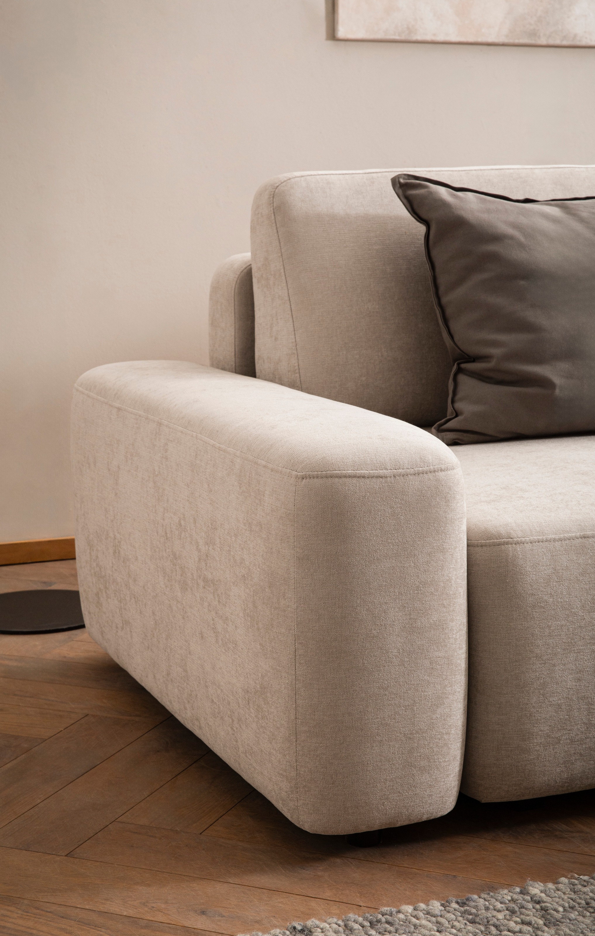 INOSIGN 3-Sitzer »TORGE (257cm), Sofa,Schlafsofa in Cord, Samtvelours, Struktur fein«, rundes Design, Schlaffunktion u. Bettkasten, Liegefläche: 135/200 cm