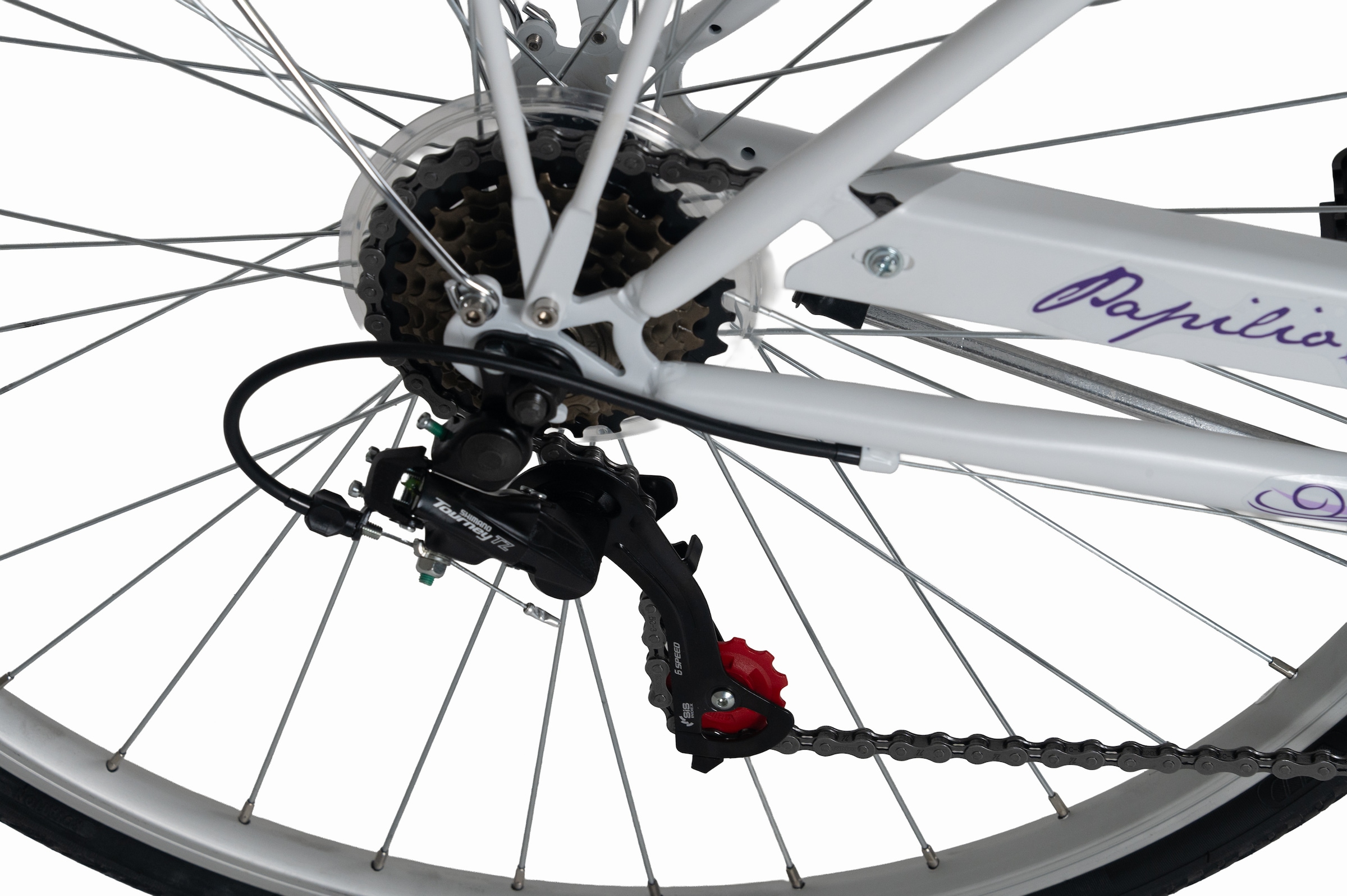 Dacapo Cityrad »DaCapo Citybike 28'' Papilio weiß-Lila mit Korb RH 48 cm« 6 Gang Shimano Tourney Schaltwerk Kettenschaltung