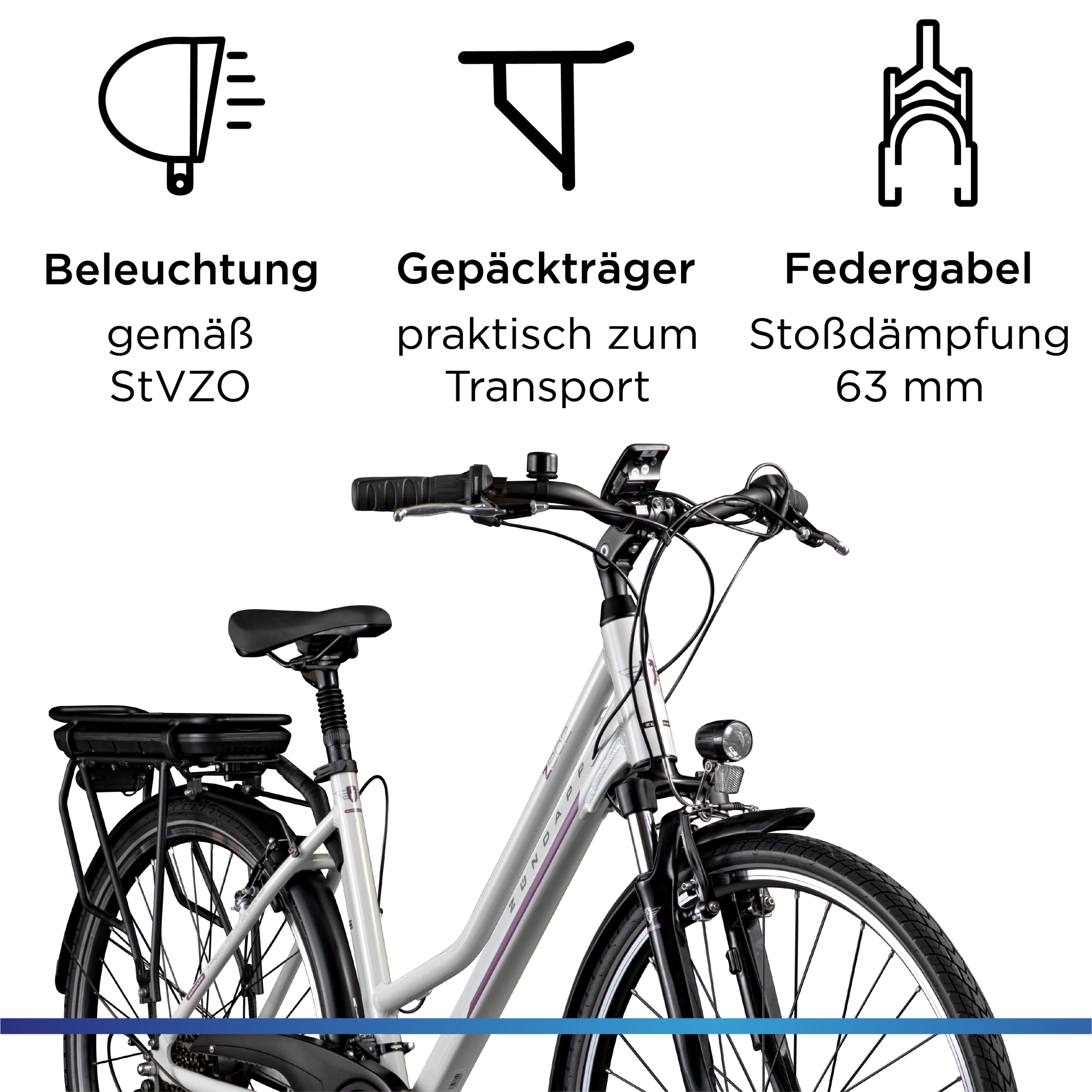 Zündapp »Z802 Damen« 21 Gang Shimano Altus RD-M310 Schaltwerk Kettenschaltung Heckmotor 250 W Pedelec, Elektrofahrrad für Damen