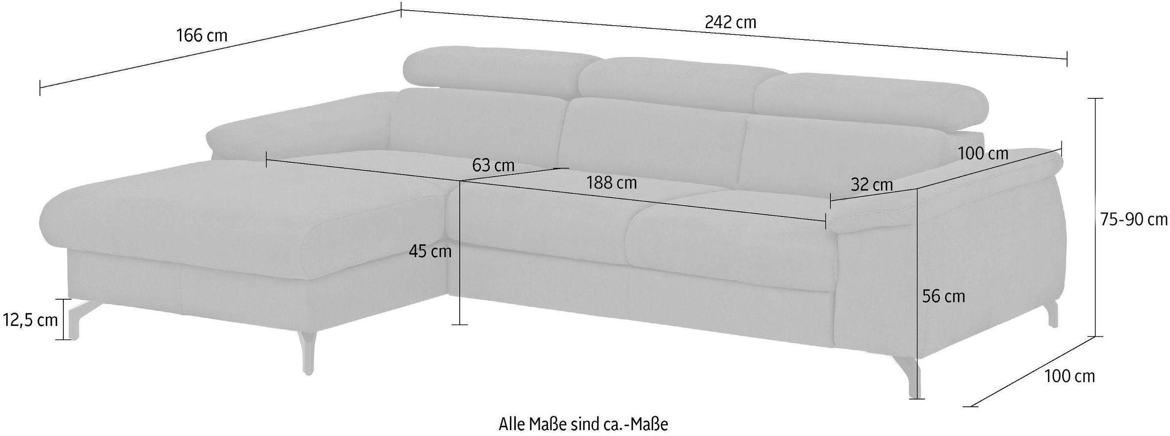 COTTA Polstergarnitur »Komaris L-Form«, (Set), Set bestehend aus: Ecksofa mit Kopfteilverstellung & Hocker
