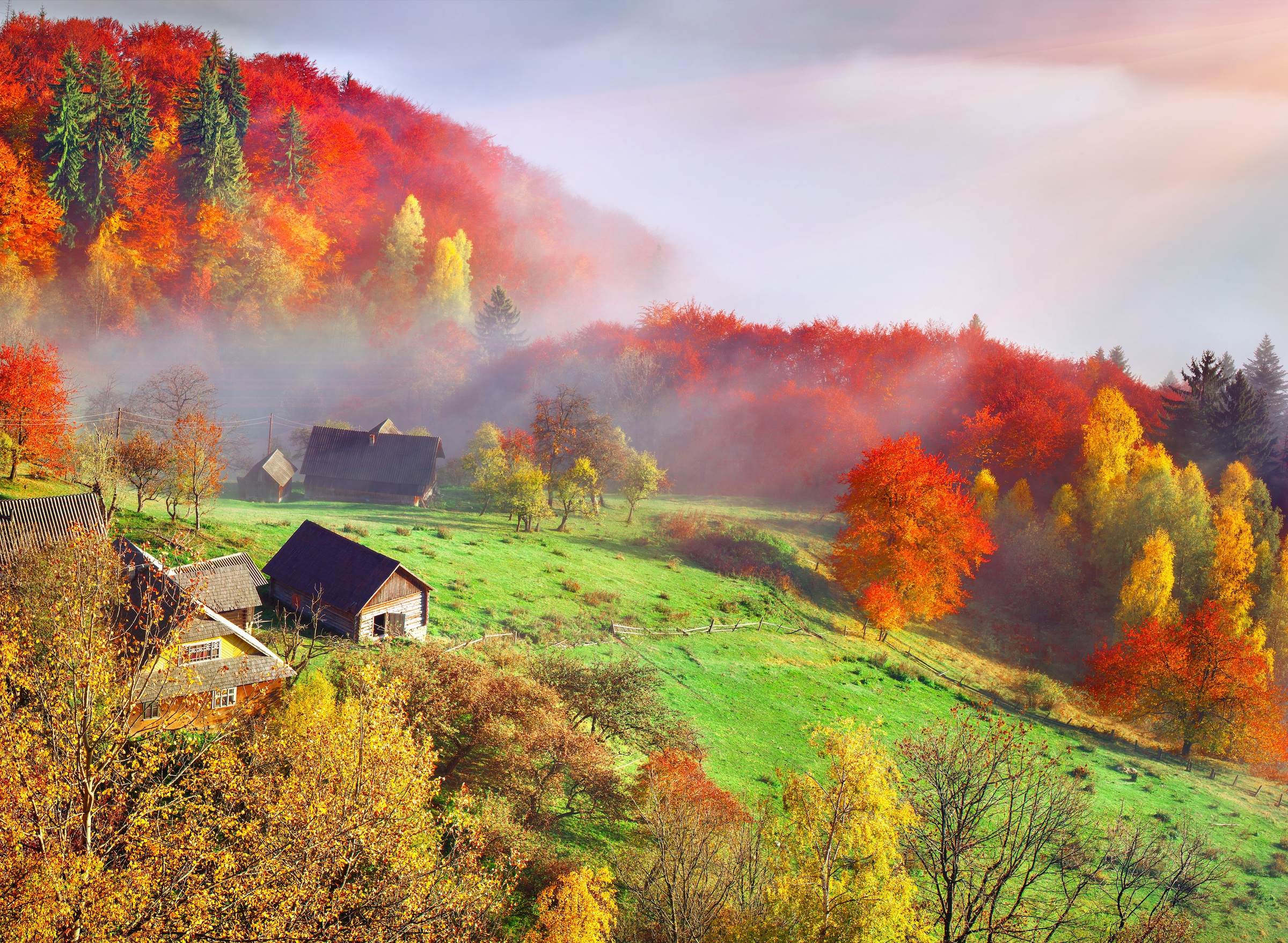 Papermoon Fototapete »Autum Mountain Village« glatt günstig online kaufen