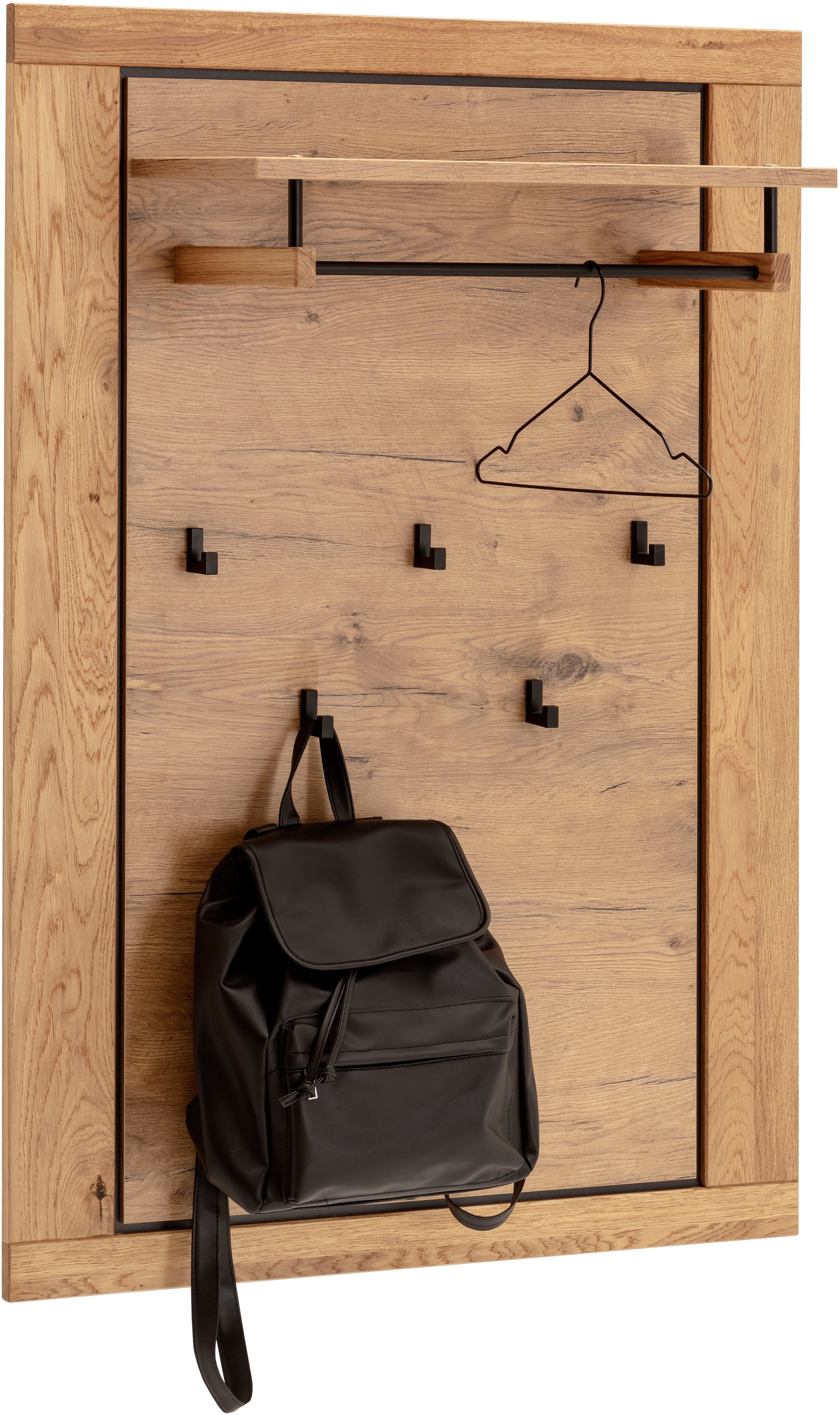 MCA living Garderobenpaneel »Greno Garderobenpaneel Wandgarderobe«, (1 St.), Ablageboden, Garderobenstange aus Metall, 5x Kleiderhaken