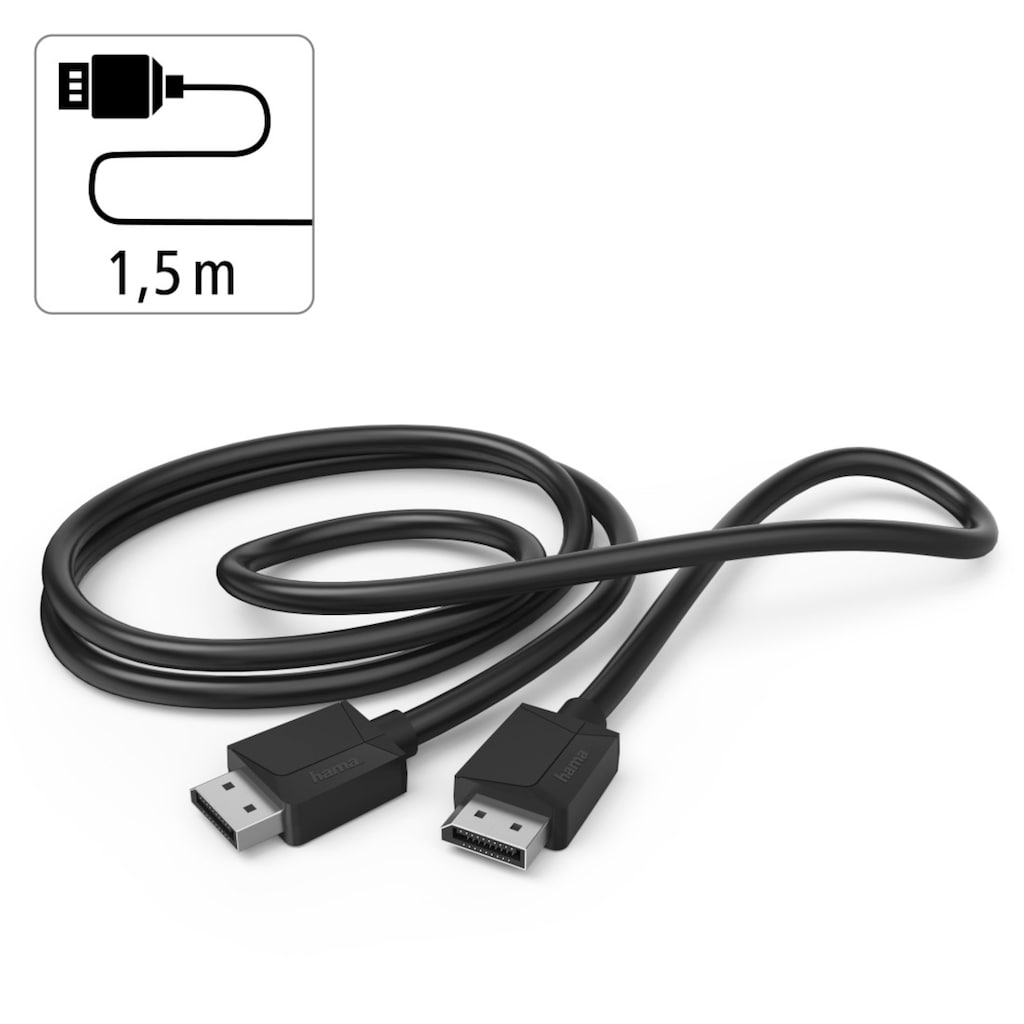 Hama Audio- & Video-Kabel »DisplayPort-Kabel mit schlanken Display-Port Stecker, 21,6 Gbit/s«, DisplayPort, DisplayPort, 150 cm, doppelt geschirmt, Max. Auflösung 4K 4096 x 2160 Bildpunkte, 1,5 Meter