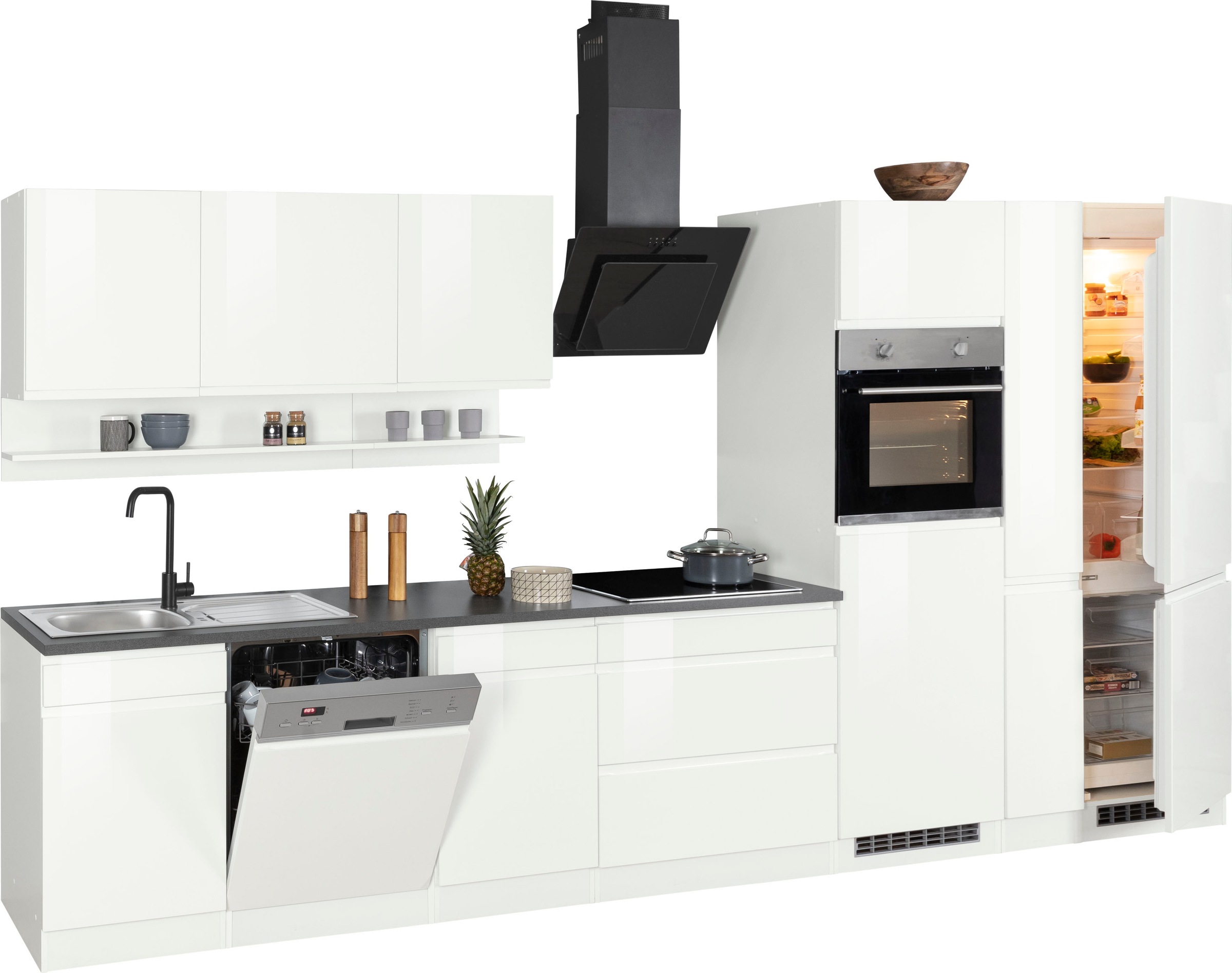 HELD MÖBEL Küchenzeile »Virginia«, Breite 390 cm, mit Glaskeramik-oder Induktionskochfeld
