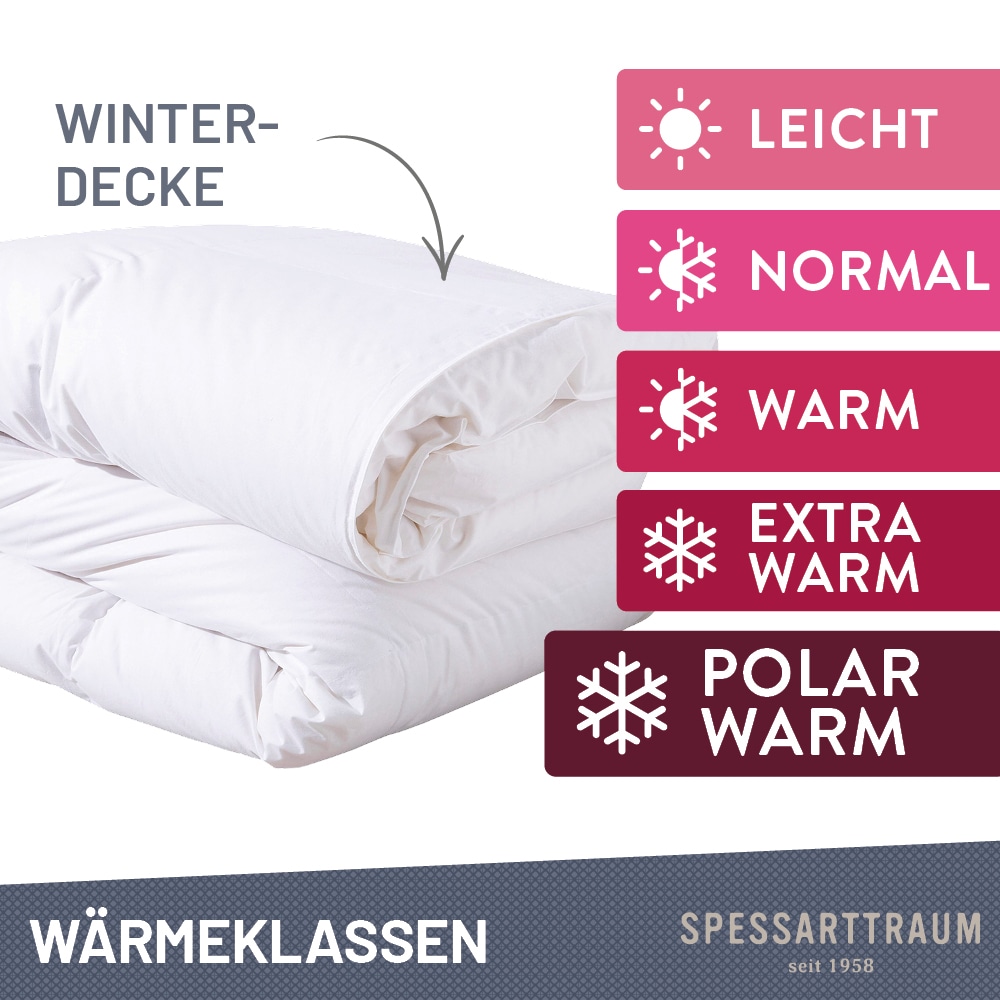 SPESSARTTRAUM Daunenbettdecke »Exklusiv, Bettdecken für Sommer und Winter«, Füllung 100% Daunen, Klasse 1, Downpass zertifiziert, Bezug 100% Baumwolle, nachhaltig (Made in Green), Hausstauballergiker geeignet, (1 St.), 5 Wärmeklassen & 8 Größen