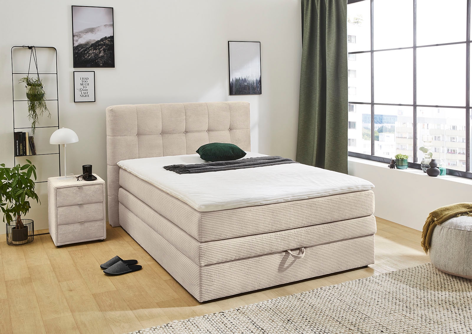 Jockenhöfer Gruppe Boxspringbett »AMY in Cord, erhältlich in den Breiten 120cm & 140cm« mit Bettkasten & Topper