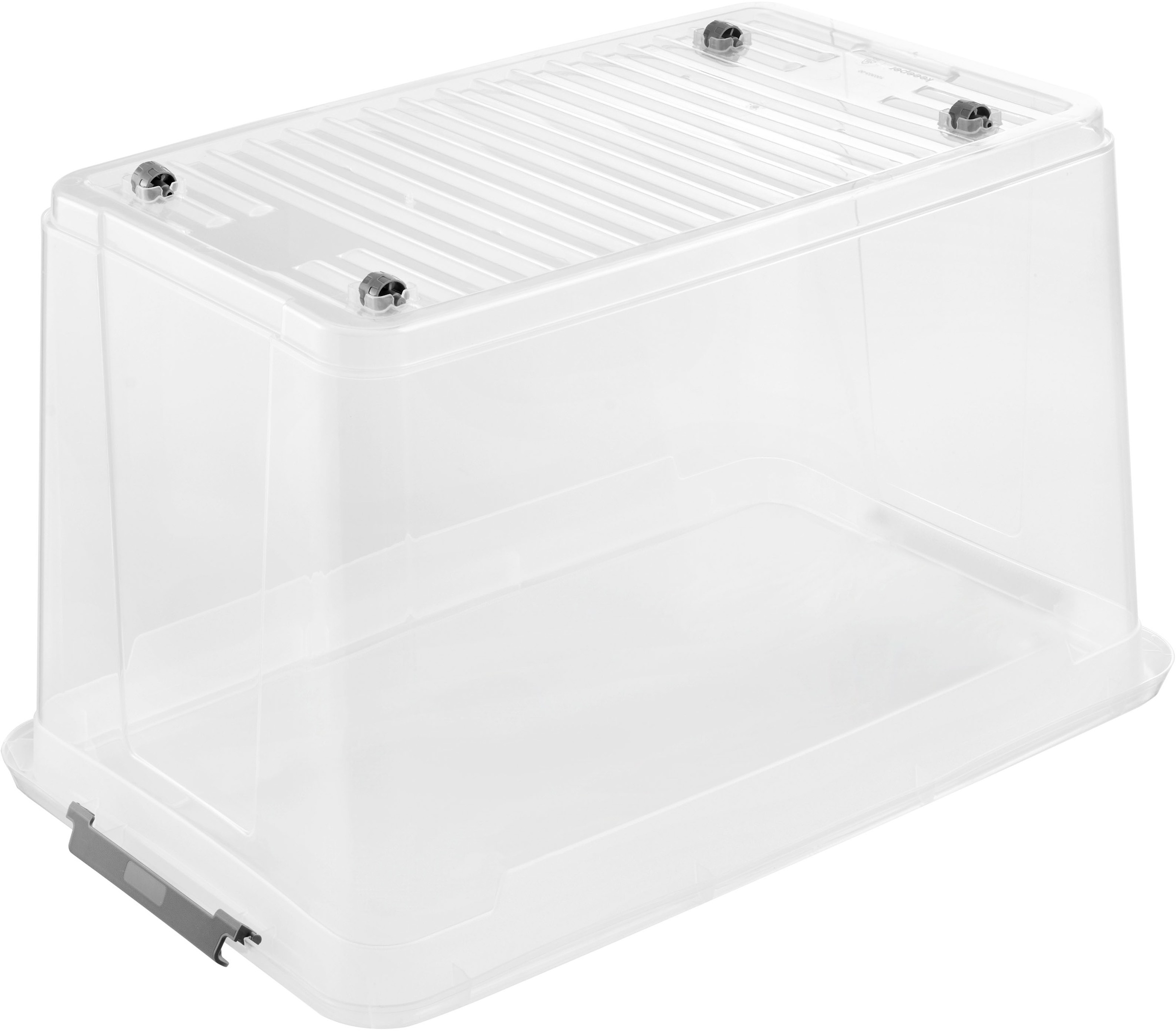 keeeper Aufbewahrungsbox »Clipbox Leo (Set 4 St.) 56 L, 59 x 38 x 35,5 cm« Schanierclips, Doppelöffnung, 90° drehbare Räder, fixierbarer Deckel